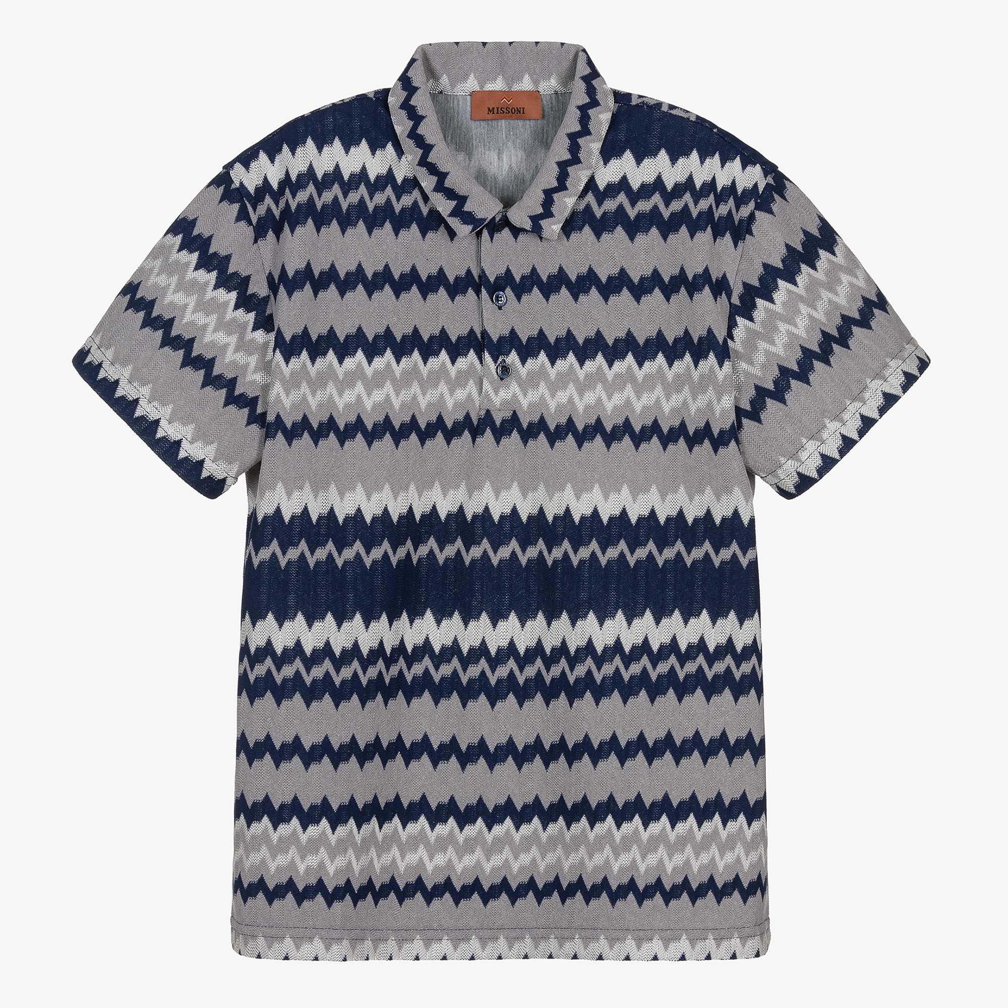 Missoni - Teen Boys Blue & Grey Zigzag Polo Shirt Missoni - Teen Boys Blue & Grey Zigzag Polo Shirt