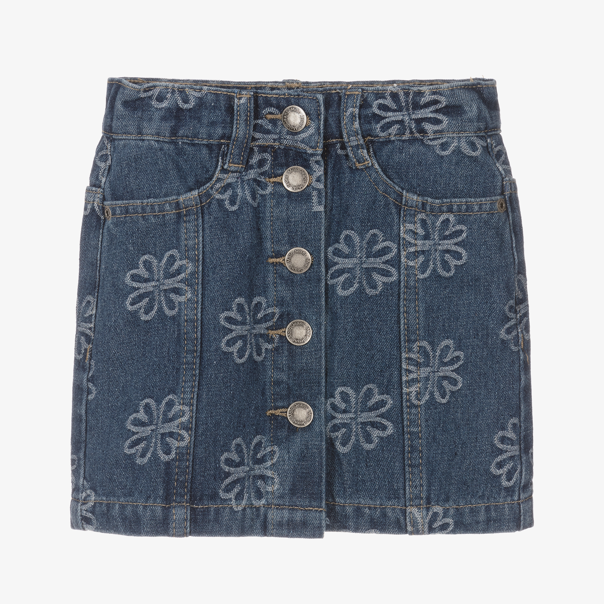 Blue Flower Denim Skirt