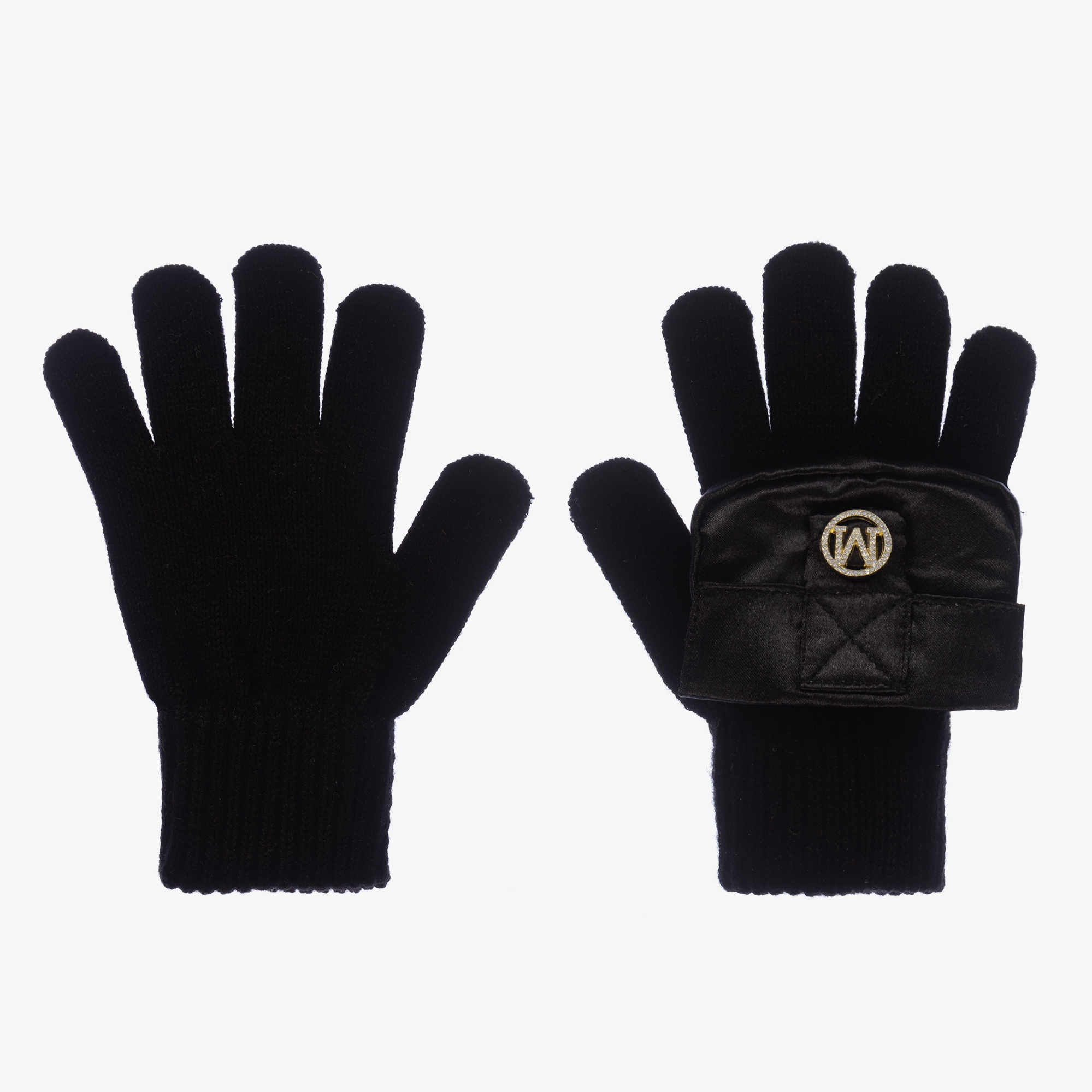 Monnalisa Girls Black Gold Knitted Gloves