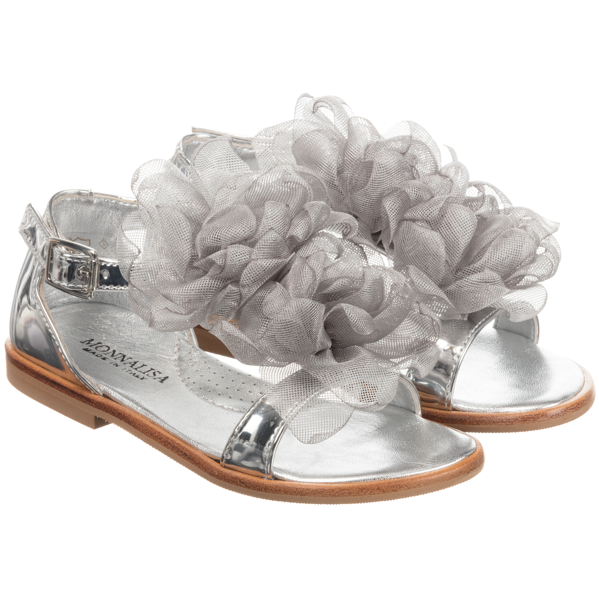 Monnalisa Girls Floral Silver Sandals Childrensalon Outlet