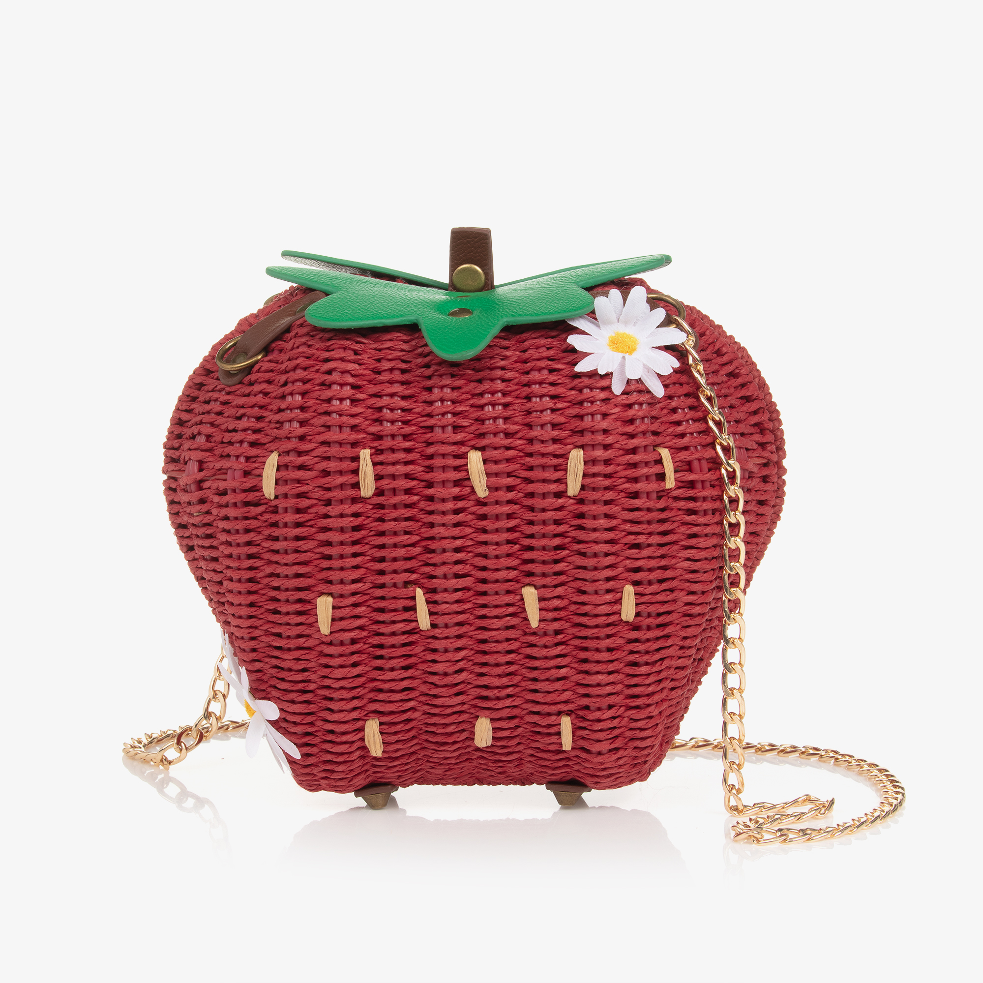 Monnalisa Girls Red Woven Strawberry Bag 26cm