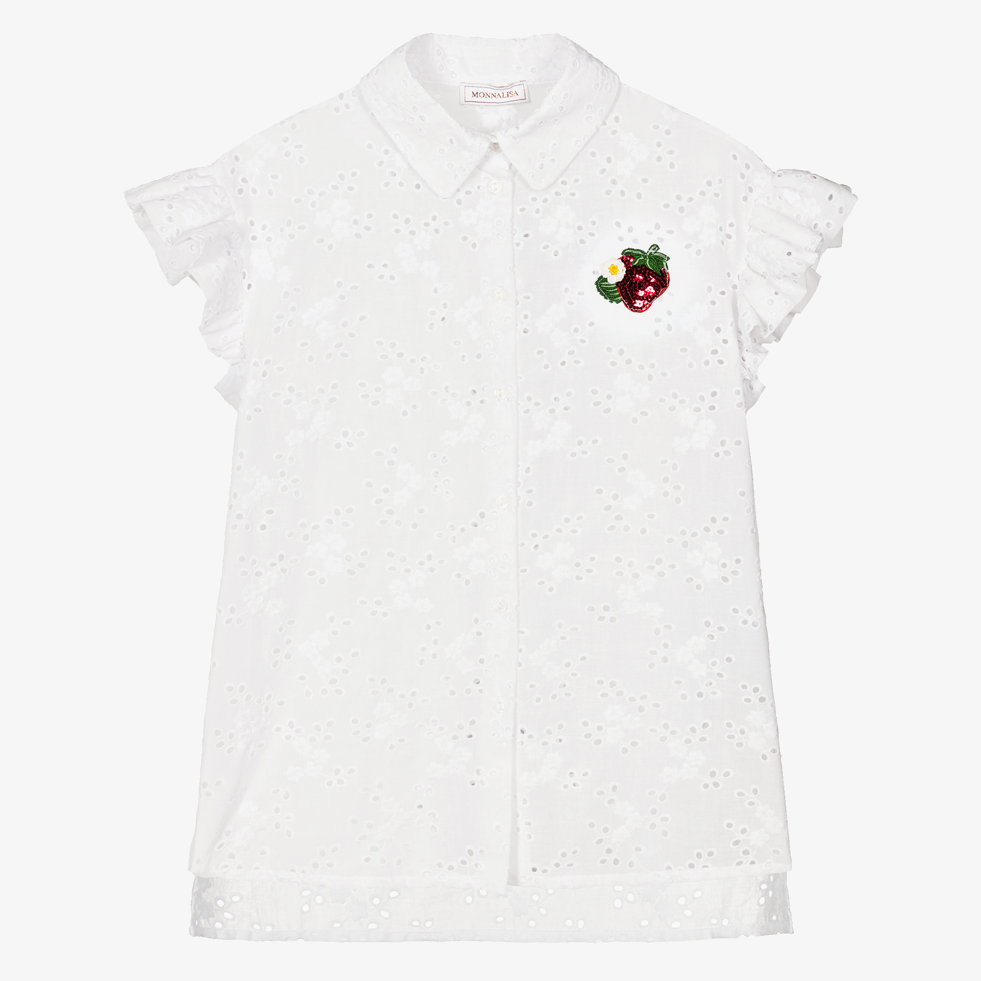 美品MONNALISA 12Y Monnalisa - Teen Girls White Cotton Strawberry Blouse