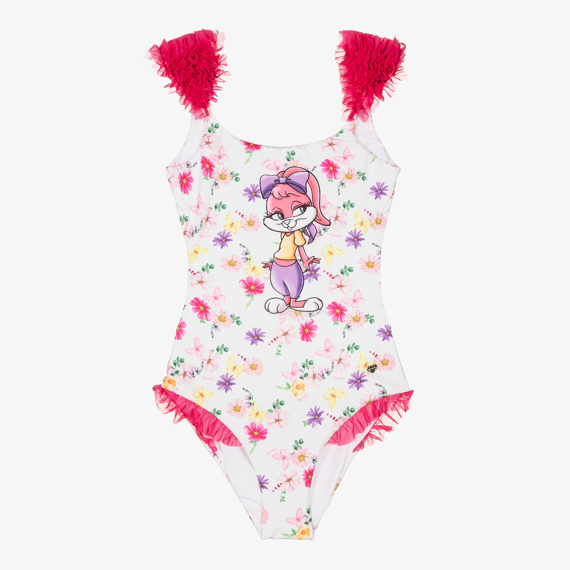 Monnalisa - Teen Girls White & Pink Lola Bunny Swimsuit