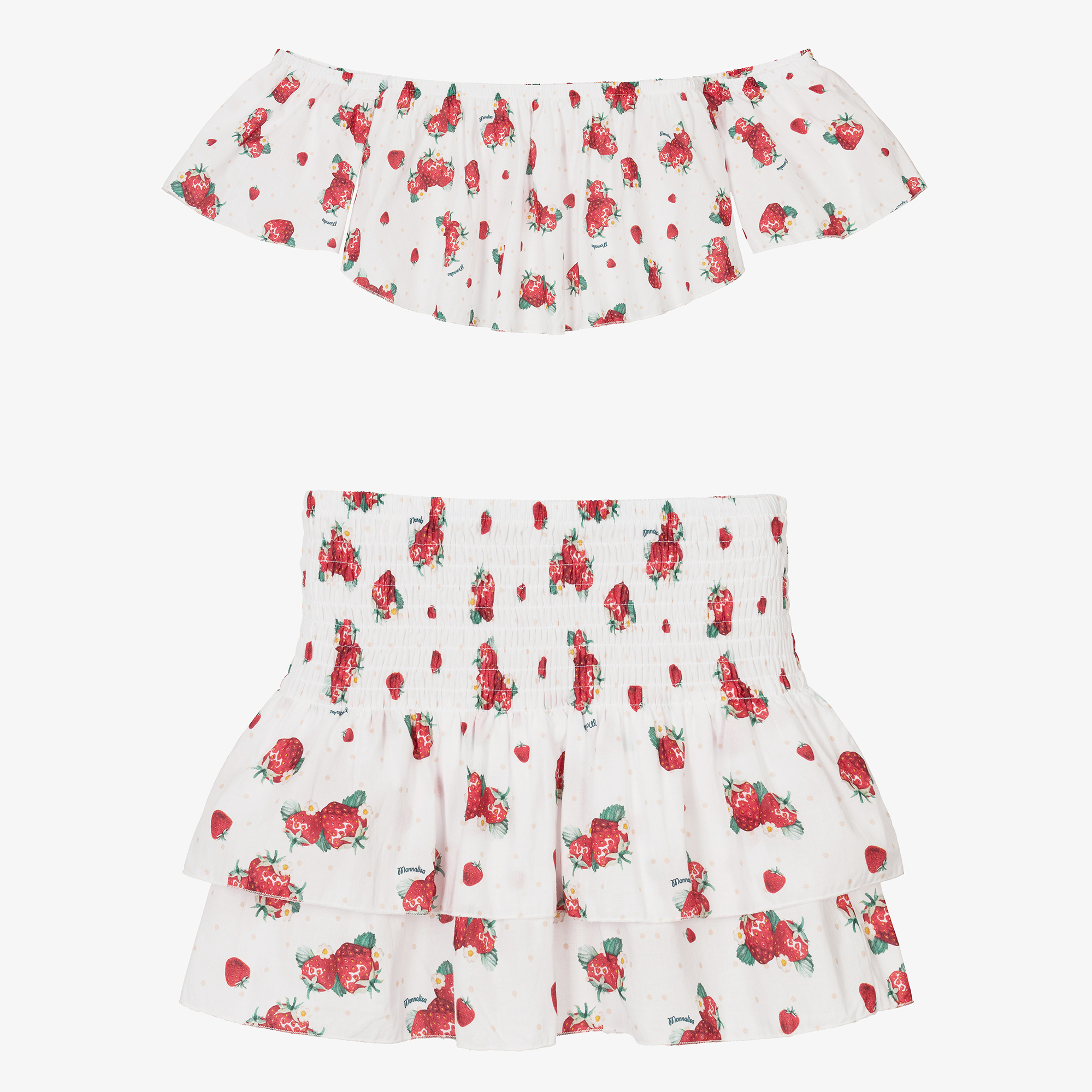 Monnalisa - Teen Girls White Strawberry Print Skirt Set