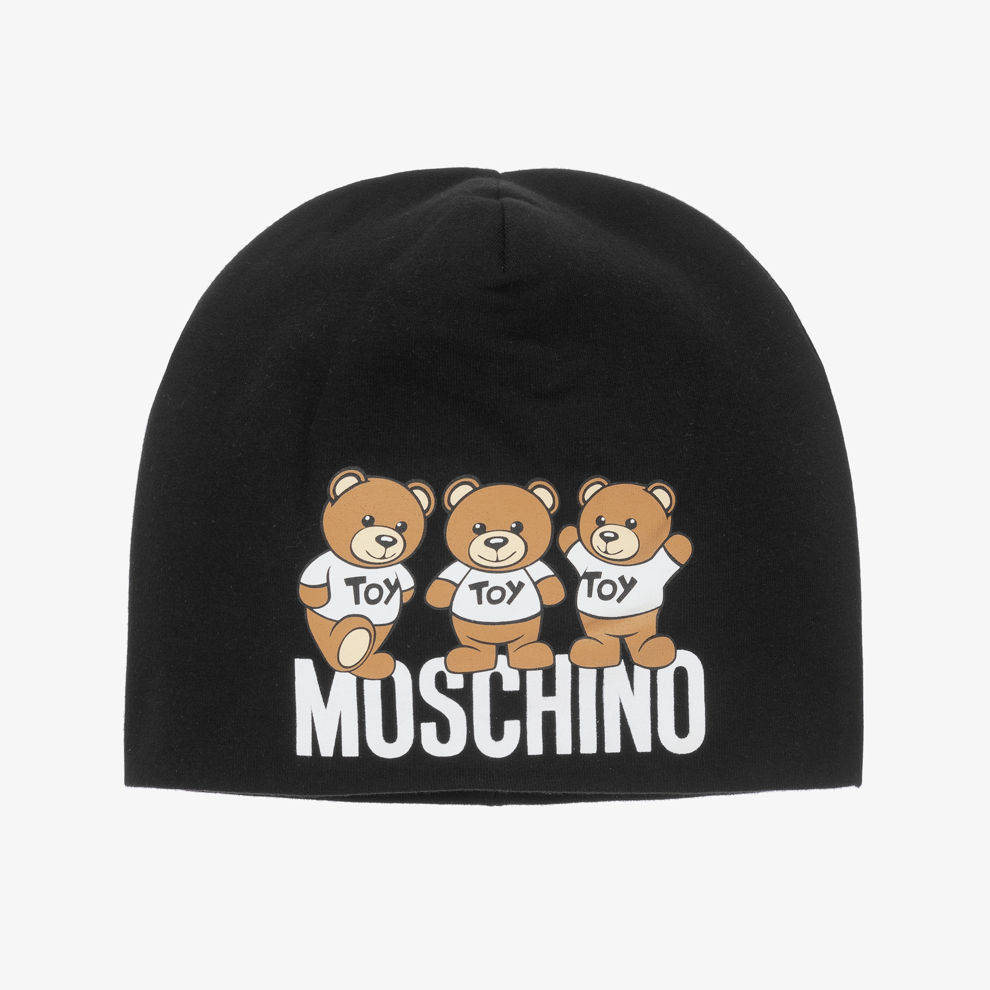 Moschino Women's Teddy Bear Beanie - Black And White Knit Hat, Official Moschino Brand