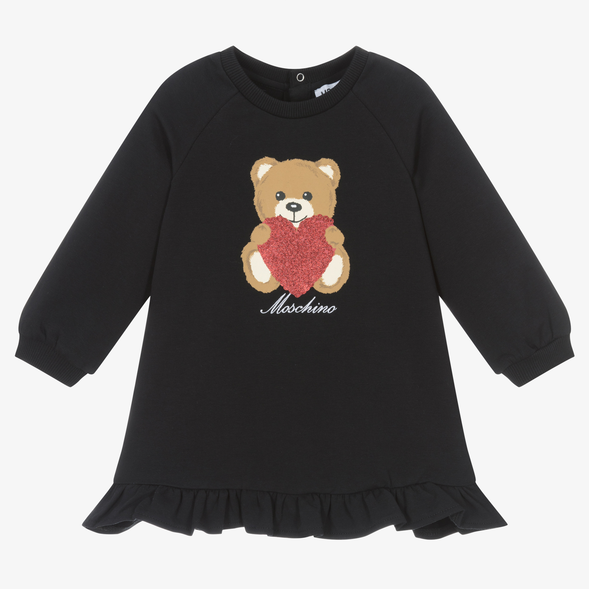 Moschino Baby - Girls Black Cotton Teddy Bear Heart Dress