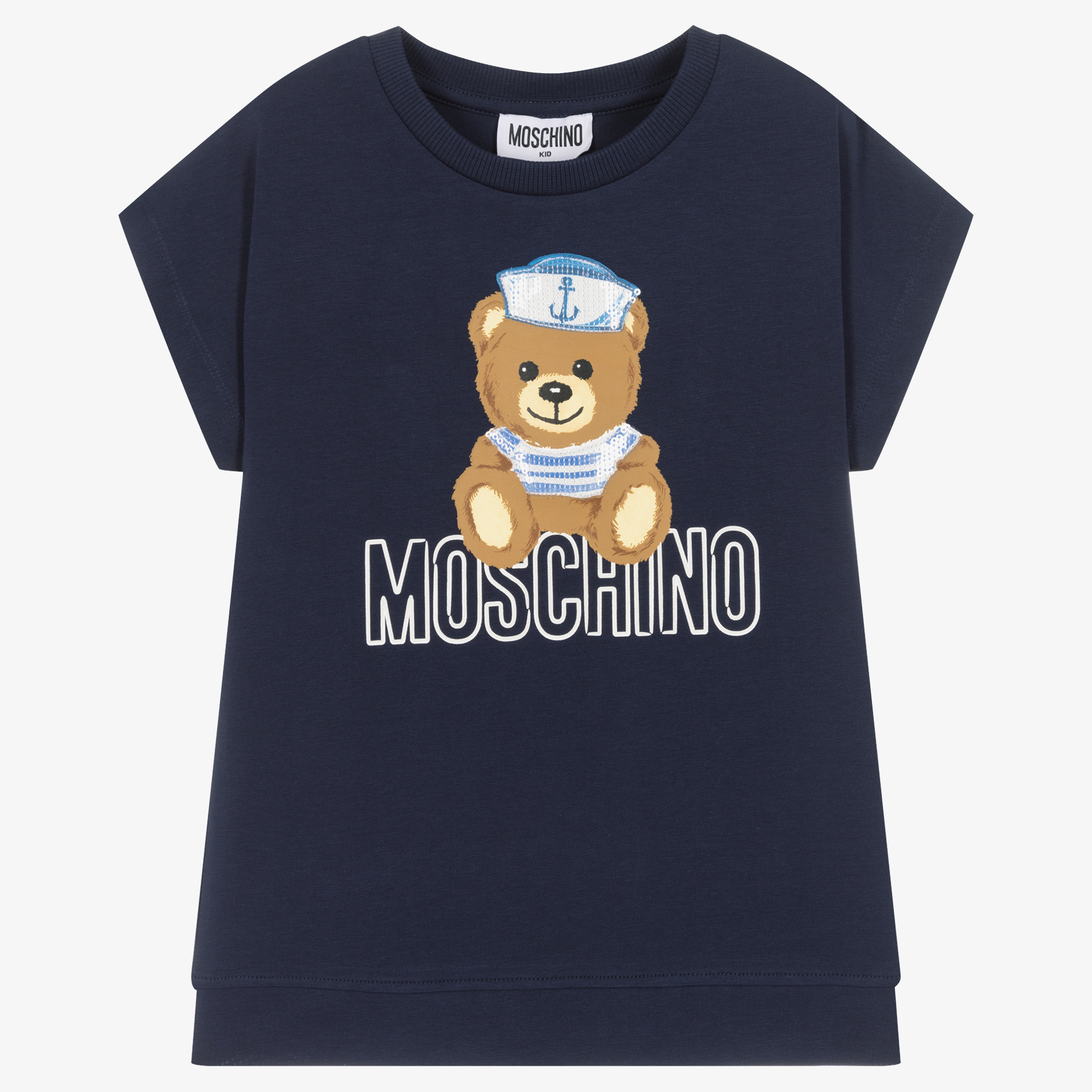 Moschino Kid Teen Girls Navy Blue Sequin Maxi T Shirt