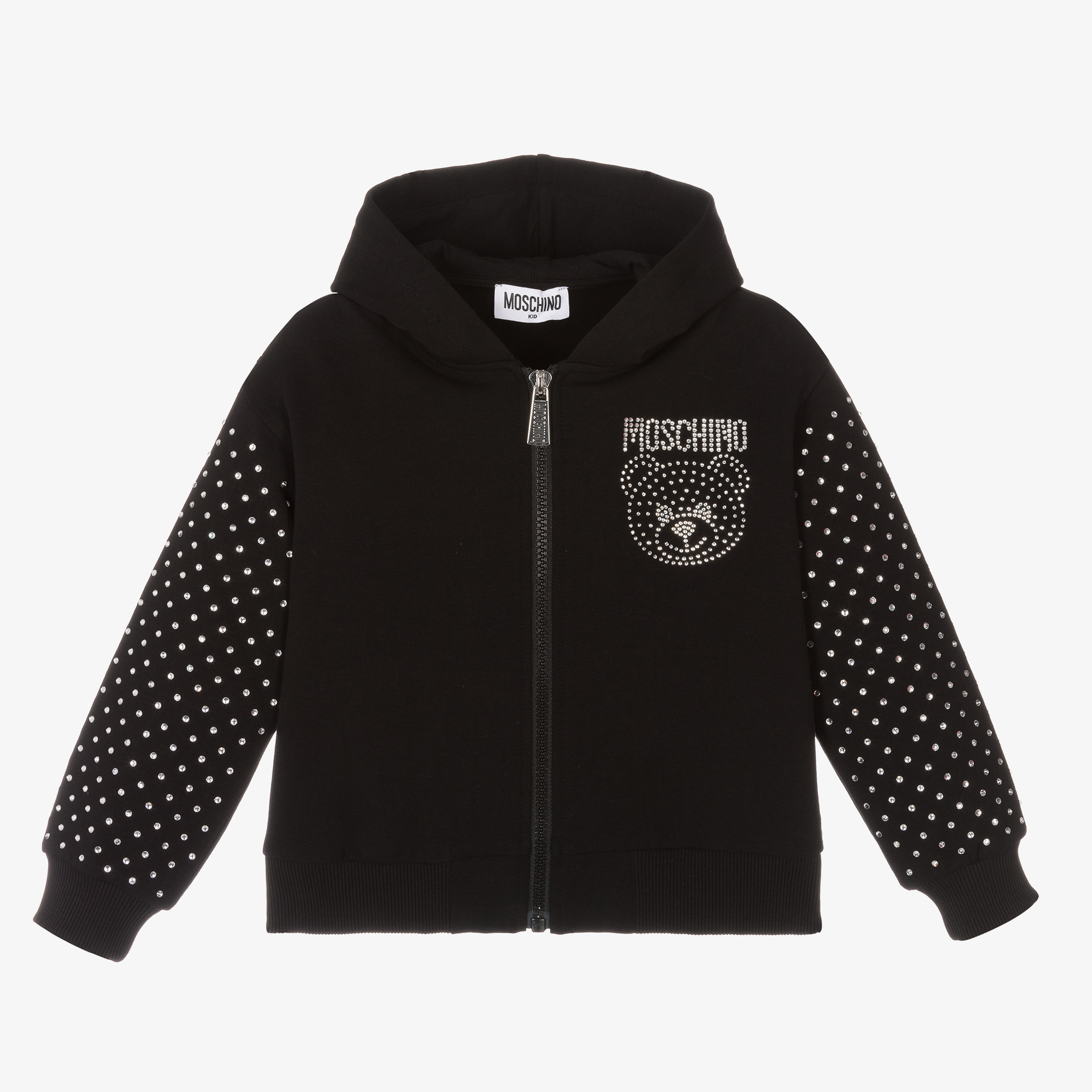 Moschino クロッフトタウンシャケットシンス A06098218 1516 Moschino Kid-Teen - Black Logo Zip-Up Hoodie | Childrensalon