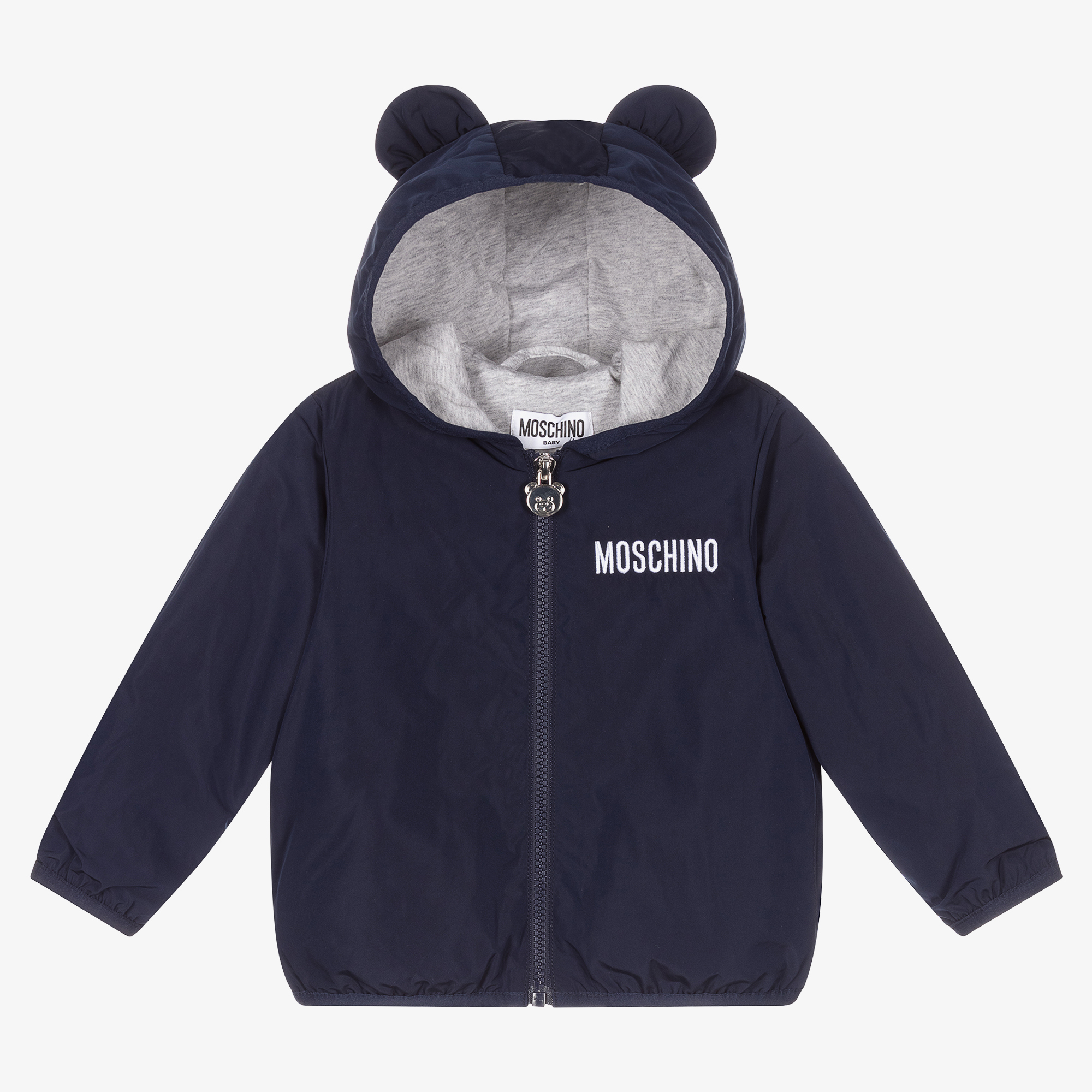 Winter Teddy Patch Nylon and Corduroy Down Jacket Unisex Blue Navy Moschino