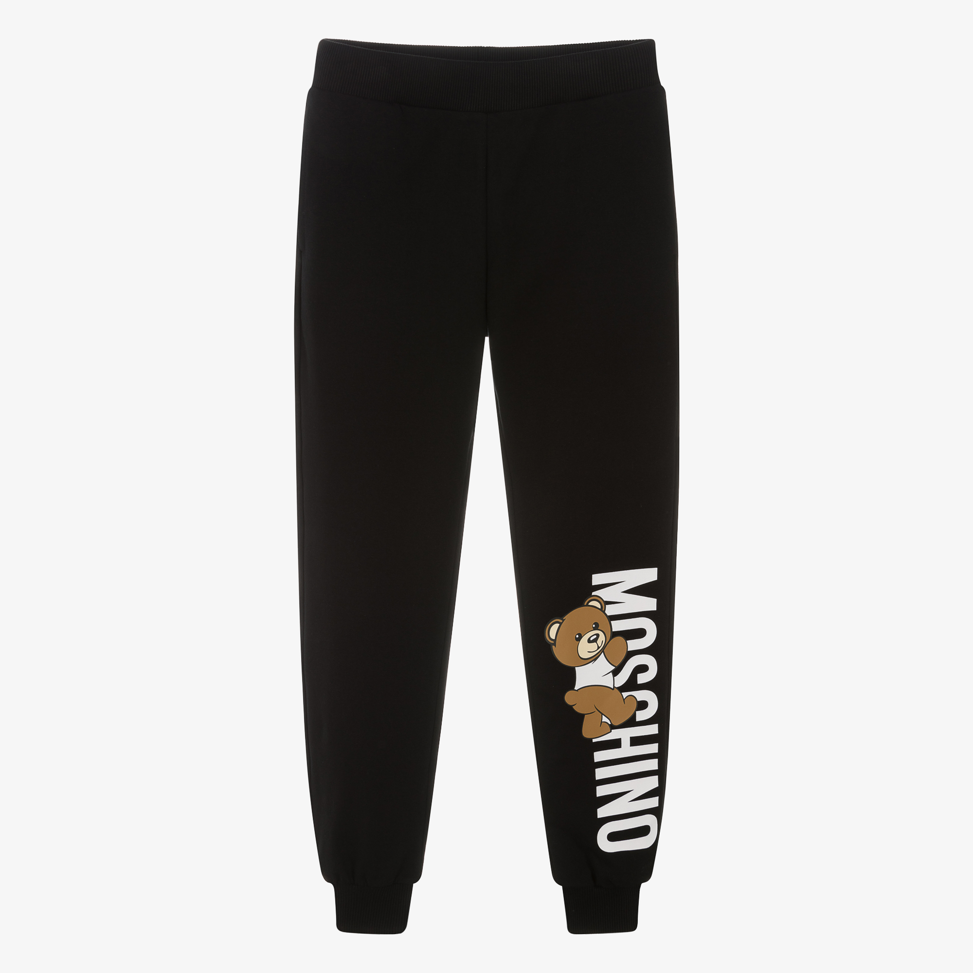 Moschino Teen Black Cotton Teddy Logo Joggers Childrensalon Outlet