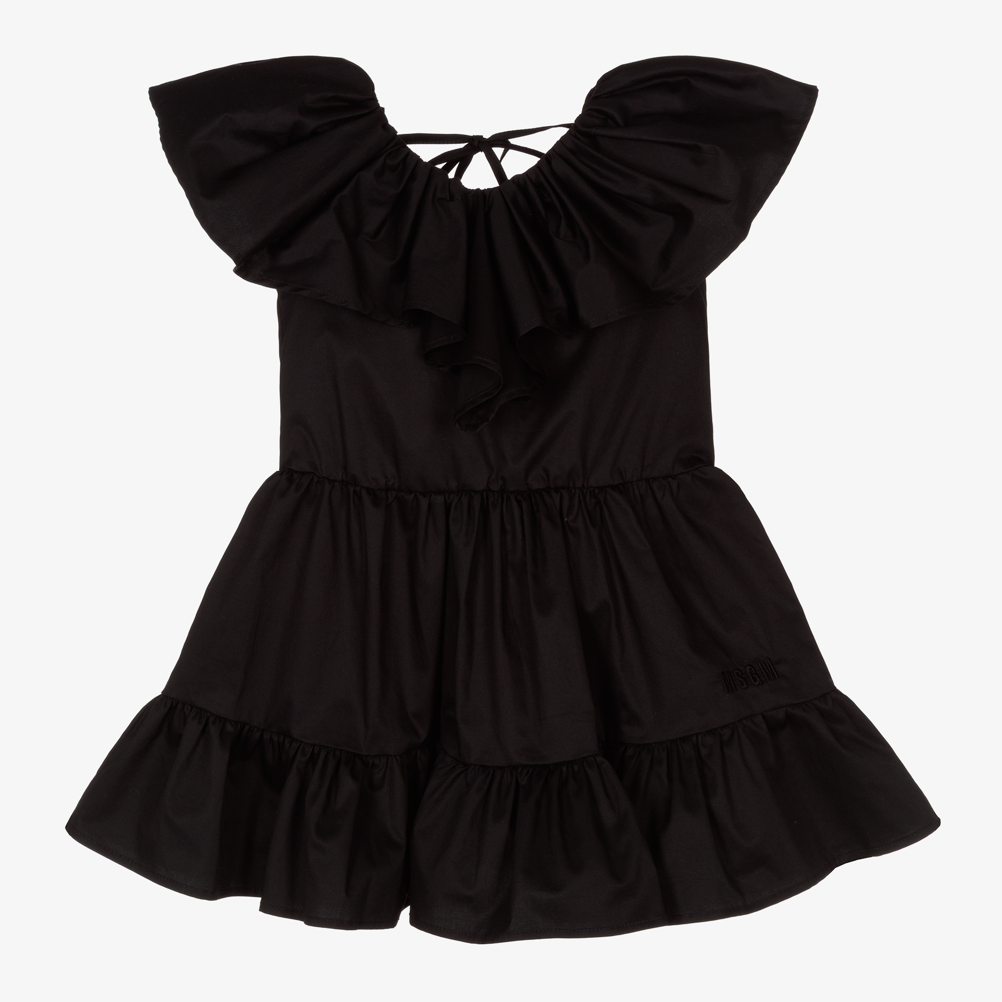 【関税&送料込】Msgm Dress With Ruffles MSGM - Teen Girls Blue Cotton Ruffle Logo Dress