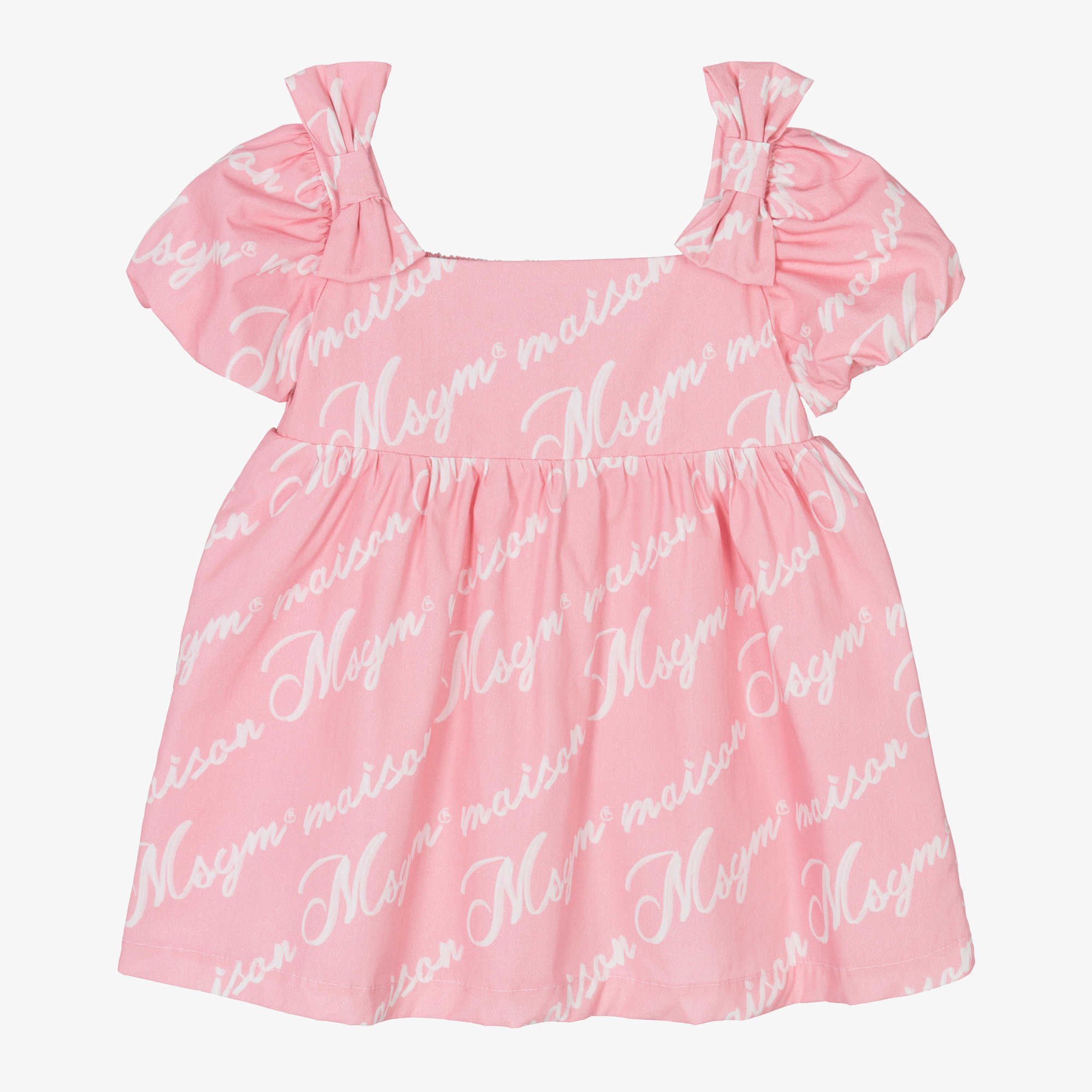 MSGM Girls Pink Cotton Script Dress Childrensalon Outlet