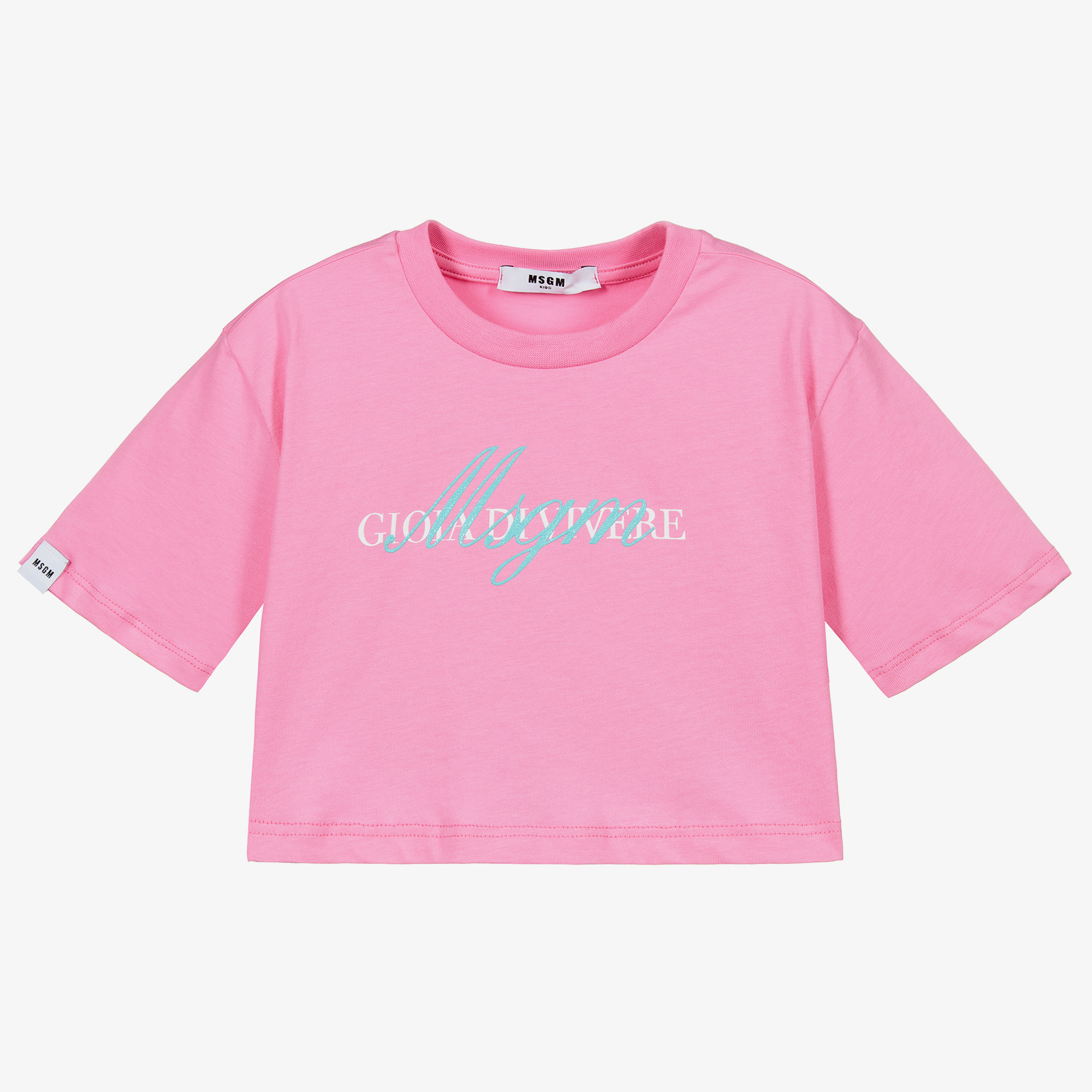 MSGM - Pink Cotton Cropped T-Shirt | Childrensalon Outlet