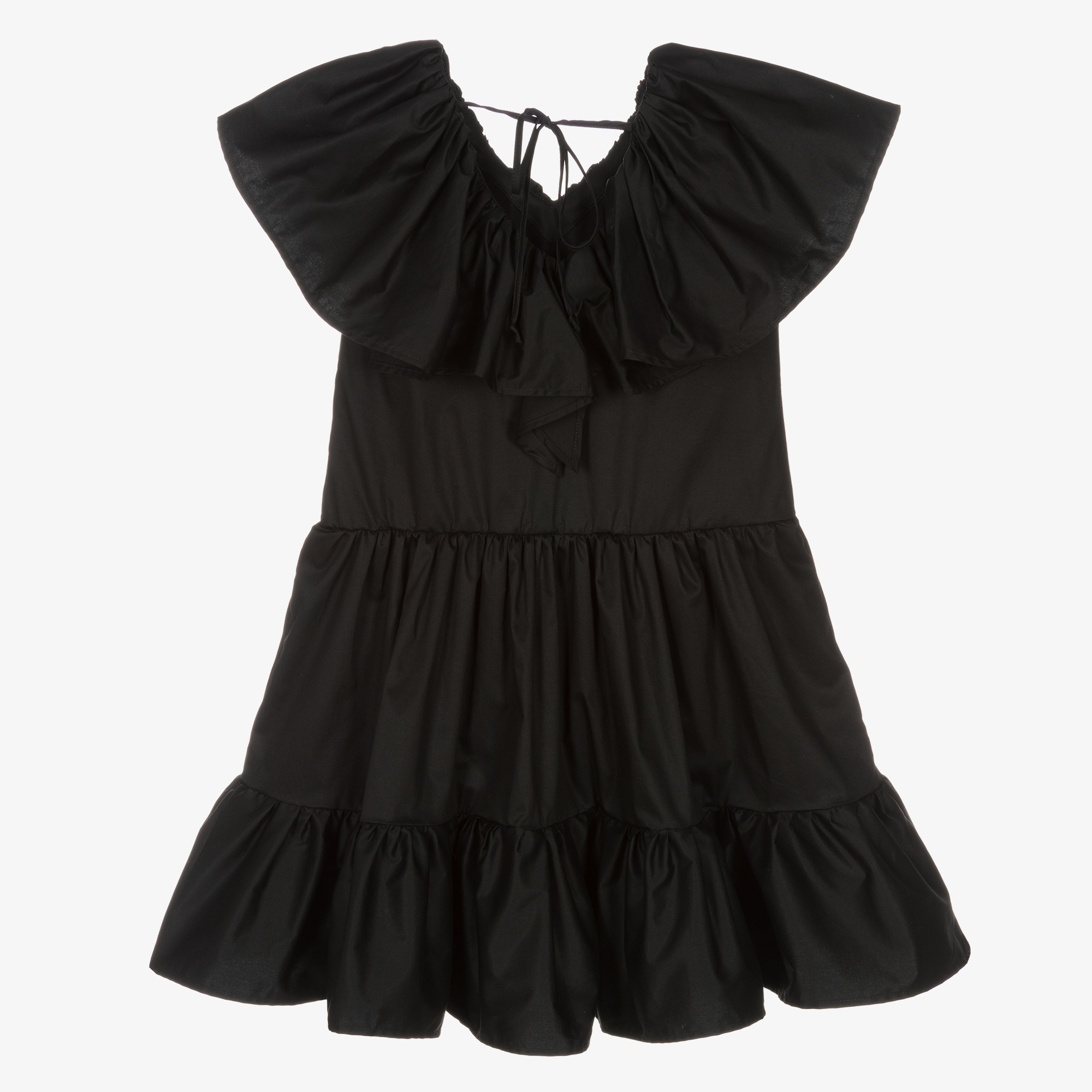 MSGM - Teen Girls Black Cotton Ruffle Logo Dress