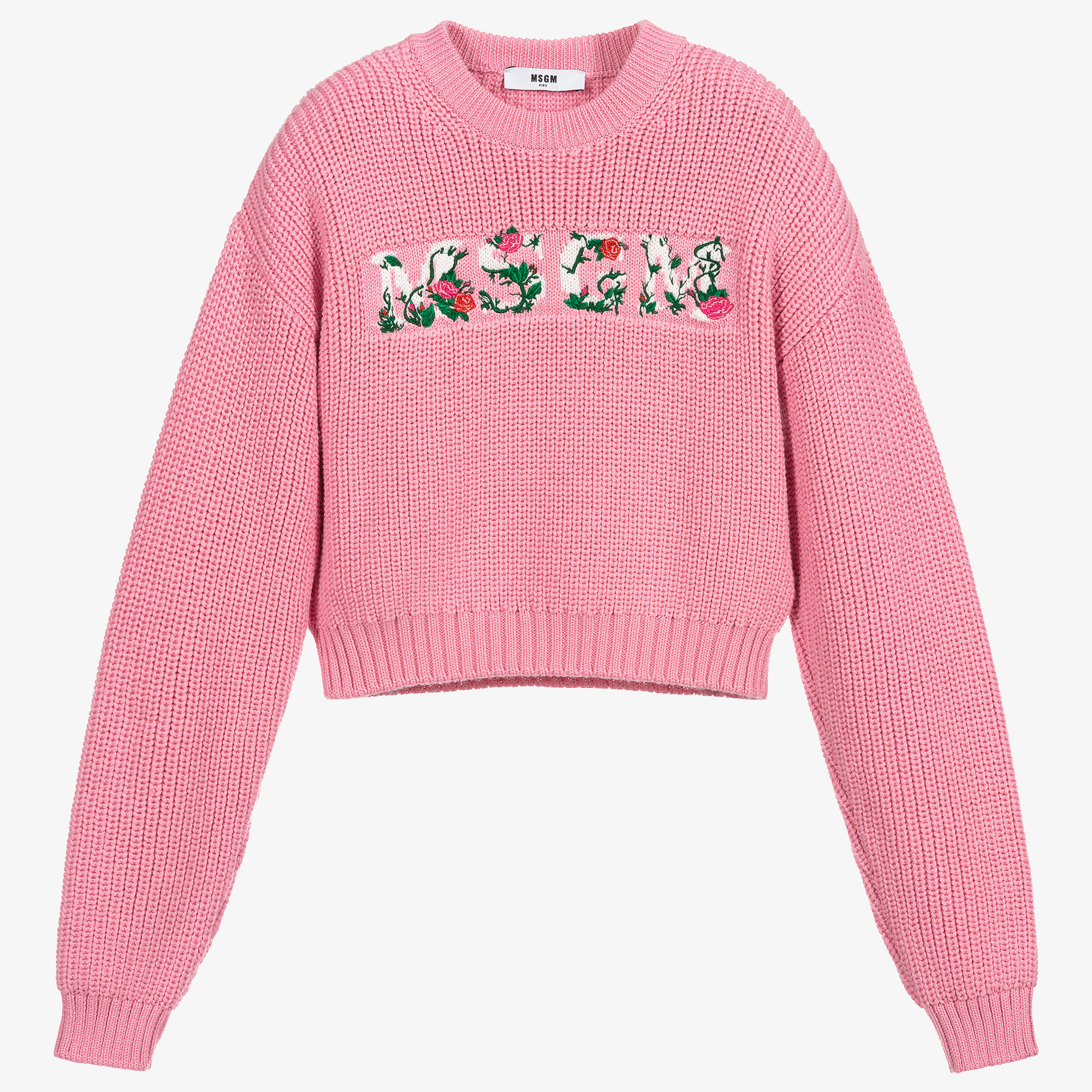 MSGM Kids logo-intarsia tie-front cardigan - Pink
