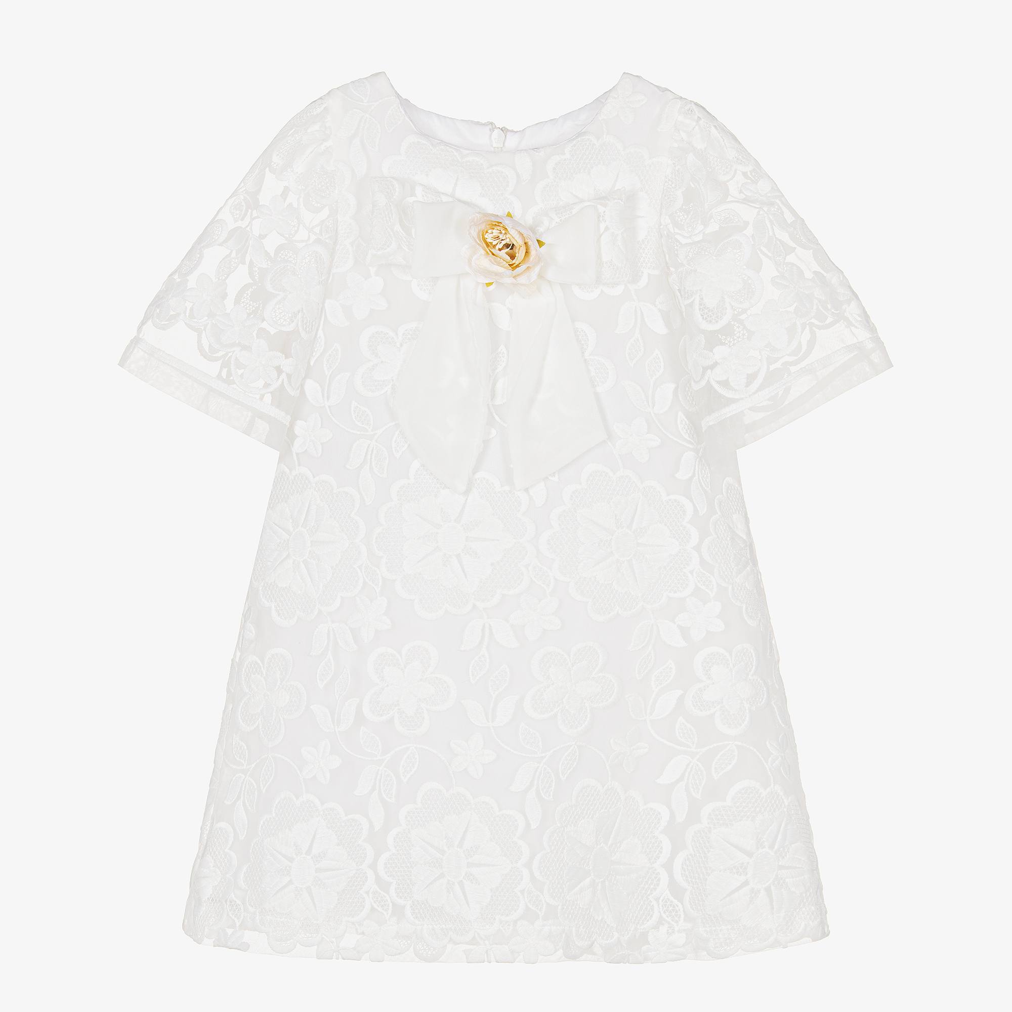 White party Dress for Girls with Embroidered lace
