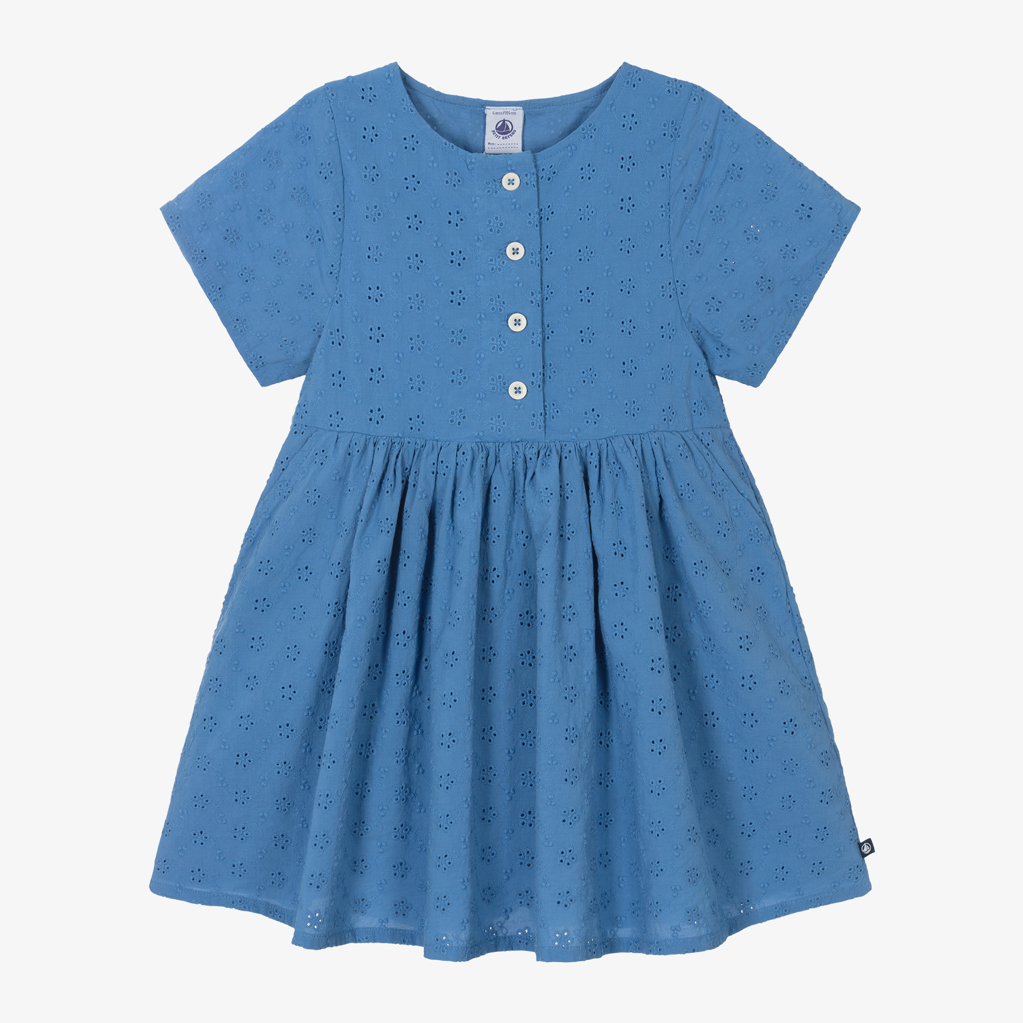 Petit Bateau - Girls Blue Broderie Anglaise Dress | Childrensalon Outlet