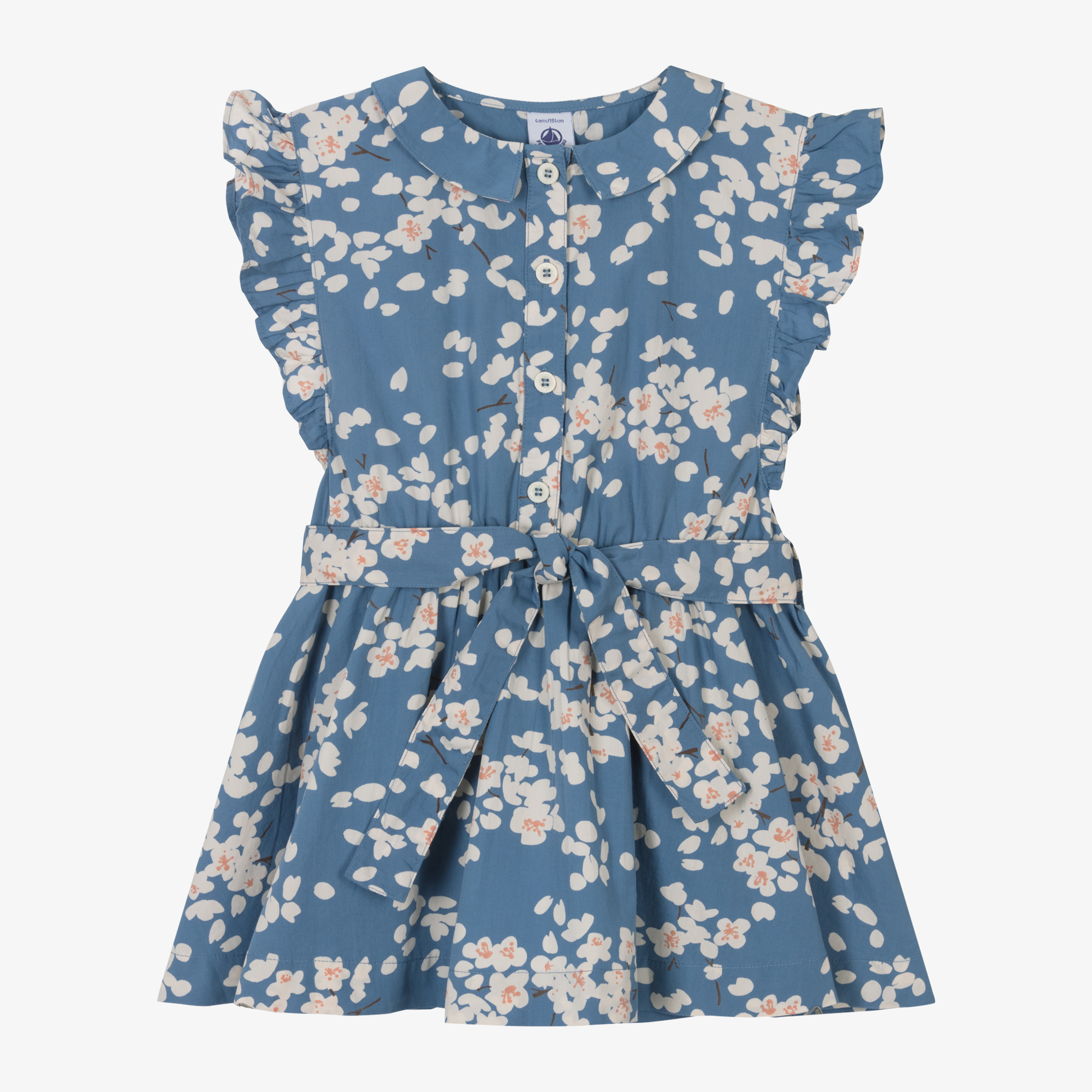 Petit Bateau Girls Blue Organic Cotton Floral Dress