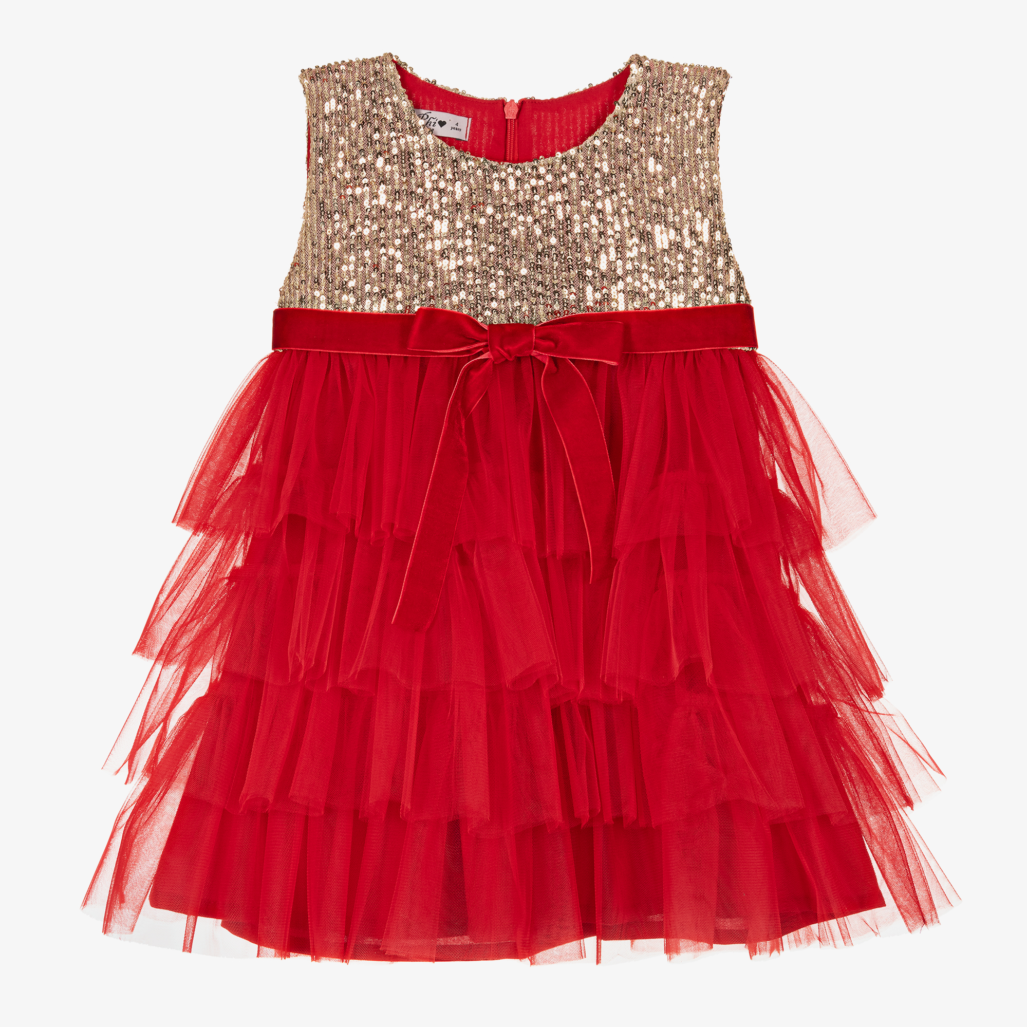 Phi Clothing Girls & Gold Sequin Tulle Dress Girls Toddler 3 Year Red Cotton by Childrensalon
