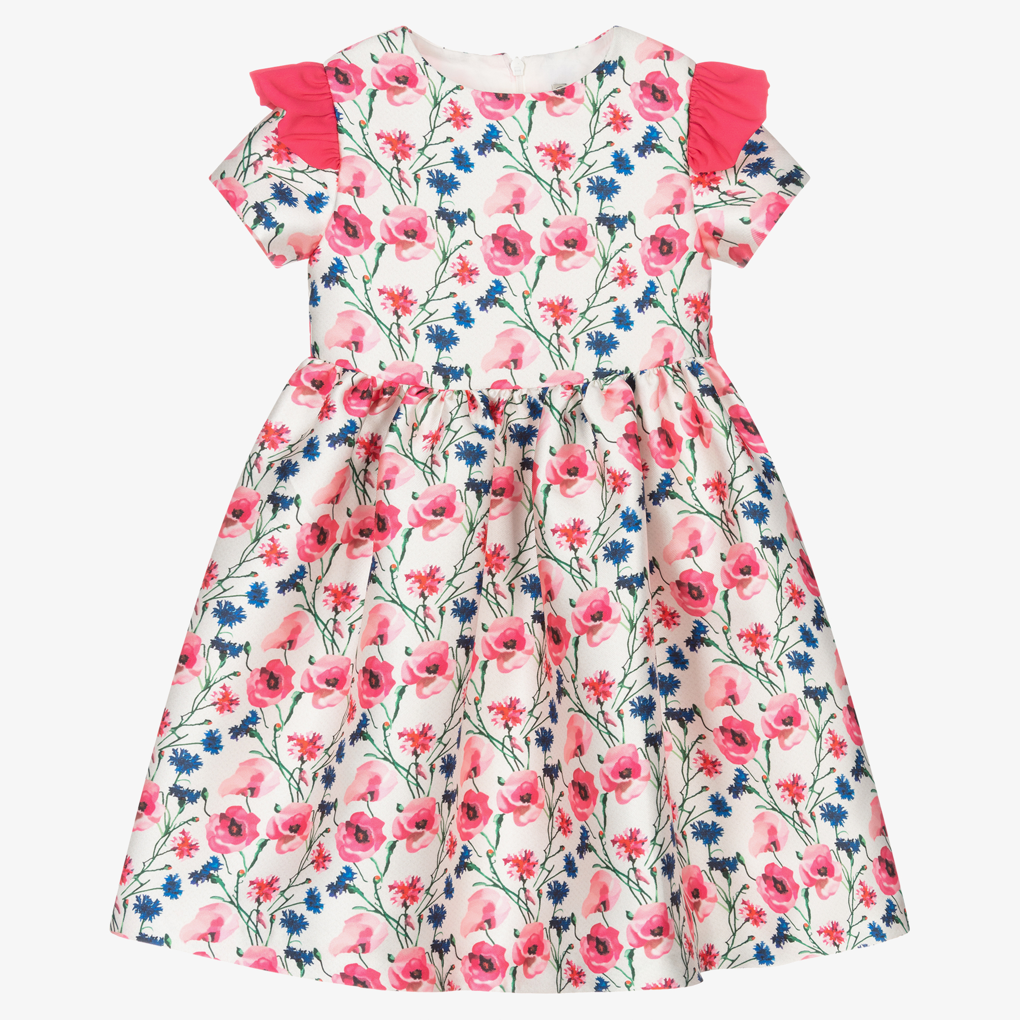 Piccola Speranza - Girls Pink & Blue Floral Satin Dress