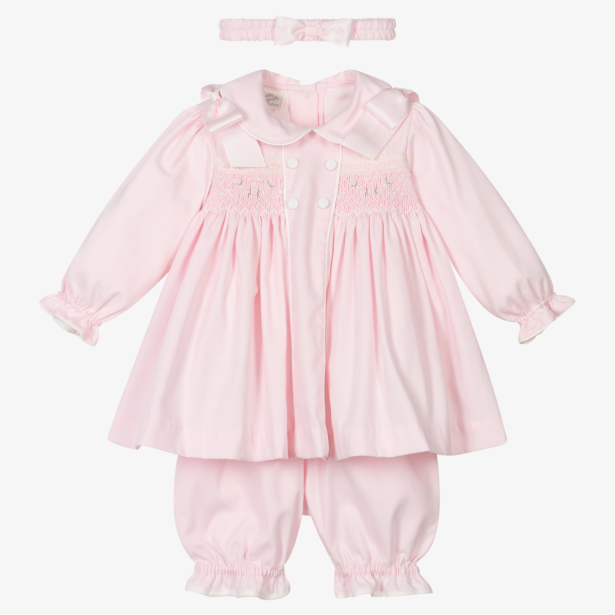 Pretty Originals Girls Pink Smocked Dress Set