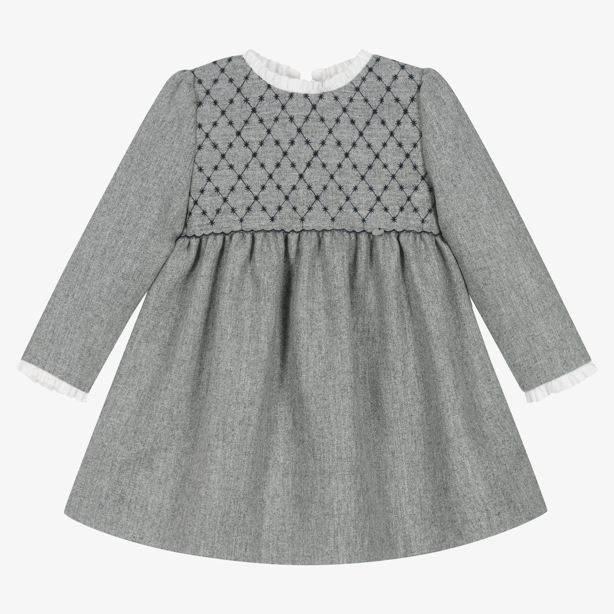 Purete Du. Bebe Girls Grey Embroidered Wool Dress Childrensalon Outlet