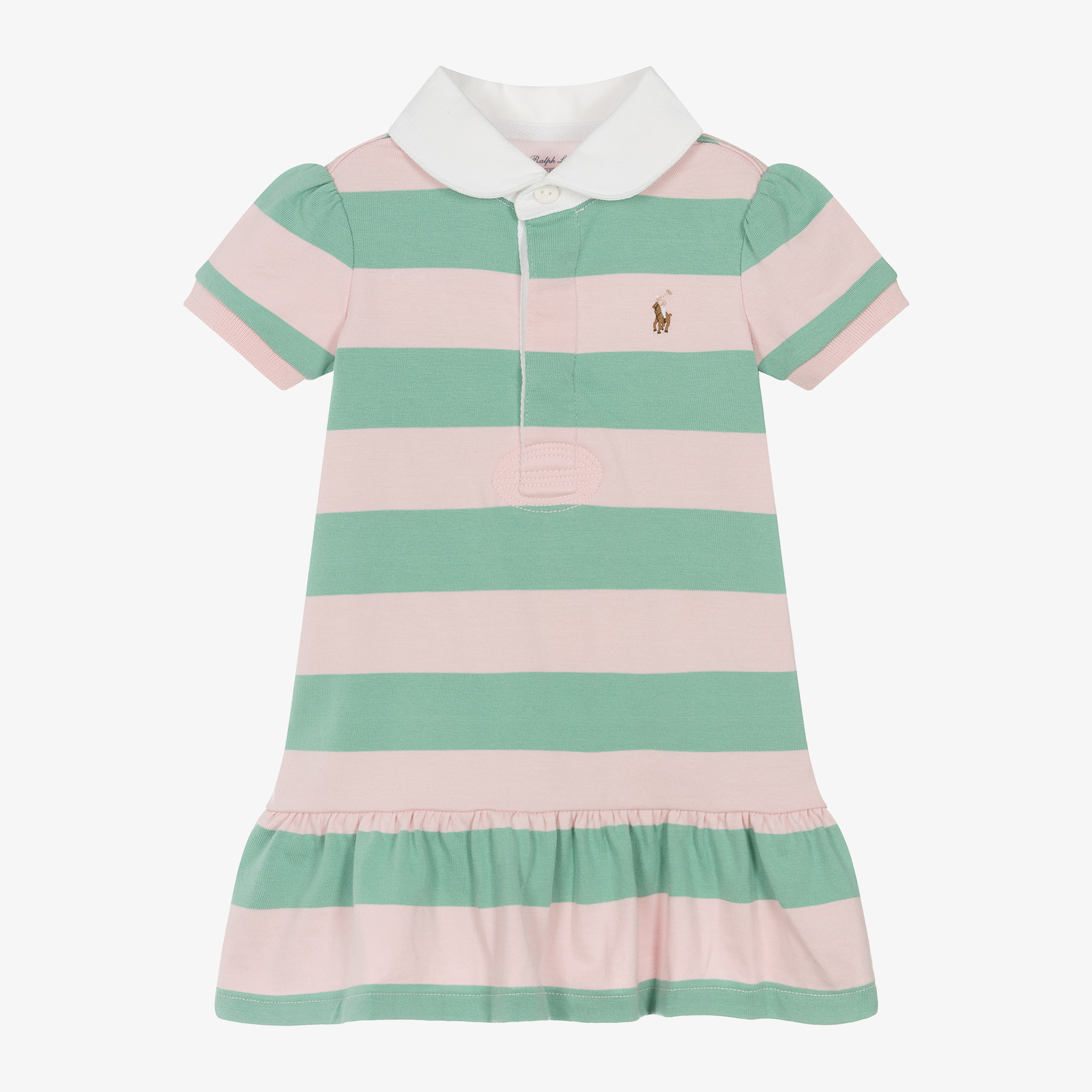 Ralph Lauren Baby Girls Green Striped Rugby Shirt Dress
