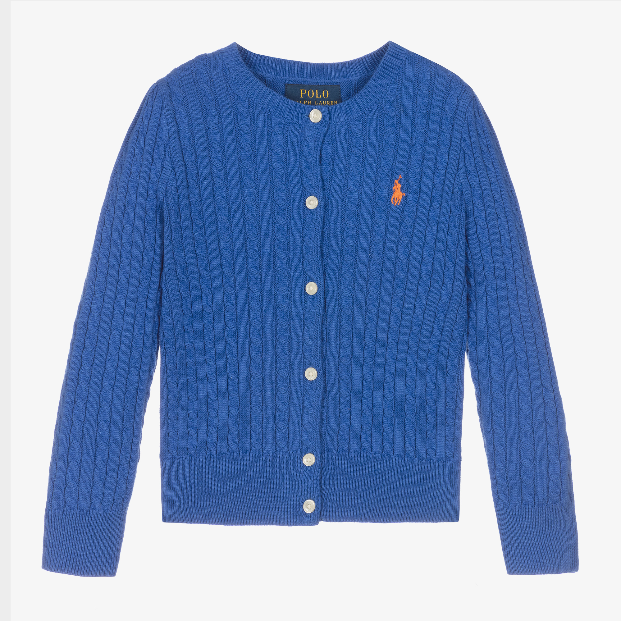 Polo Ralph Lauren - Girls Blue Cable Knit Logo Cardigan