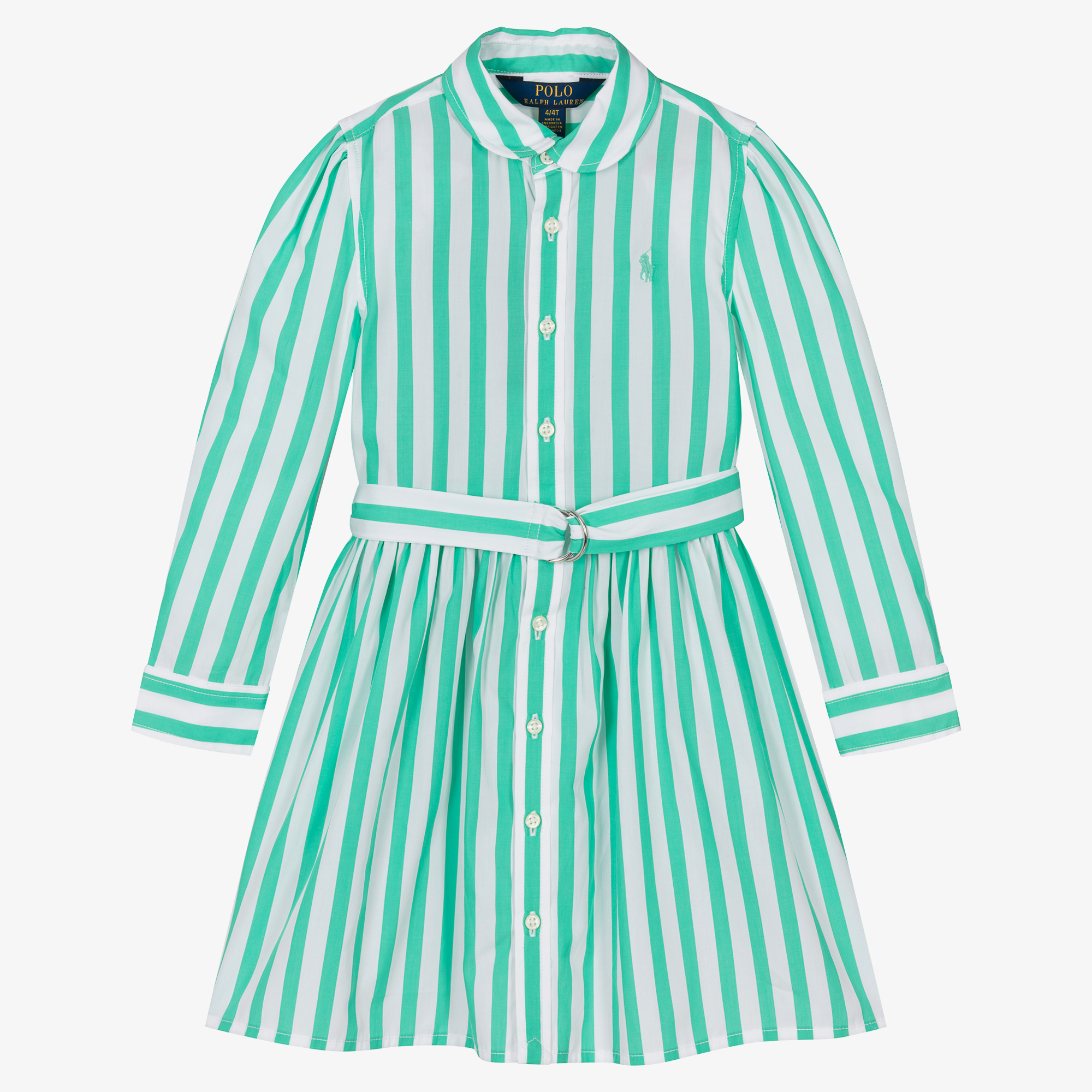 Ralph Lauren - Girls Green & White Cotton Shirt Dress | Childrensalon Outlet