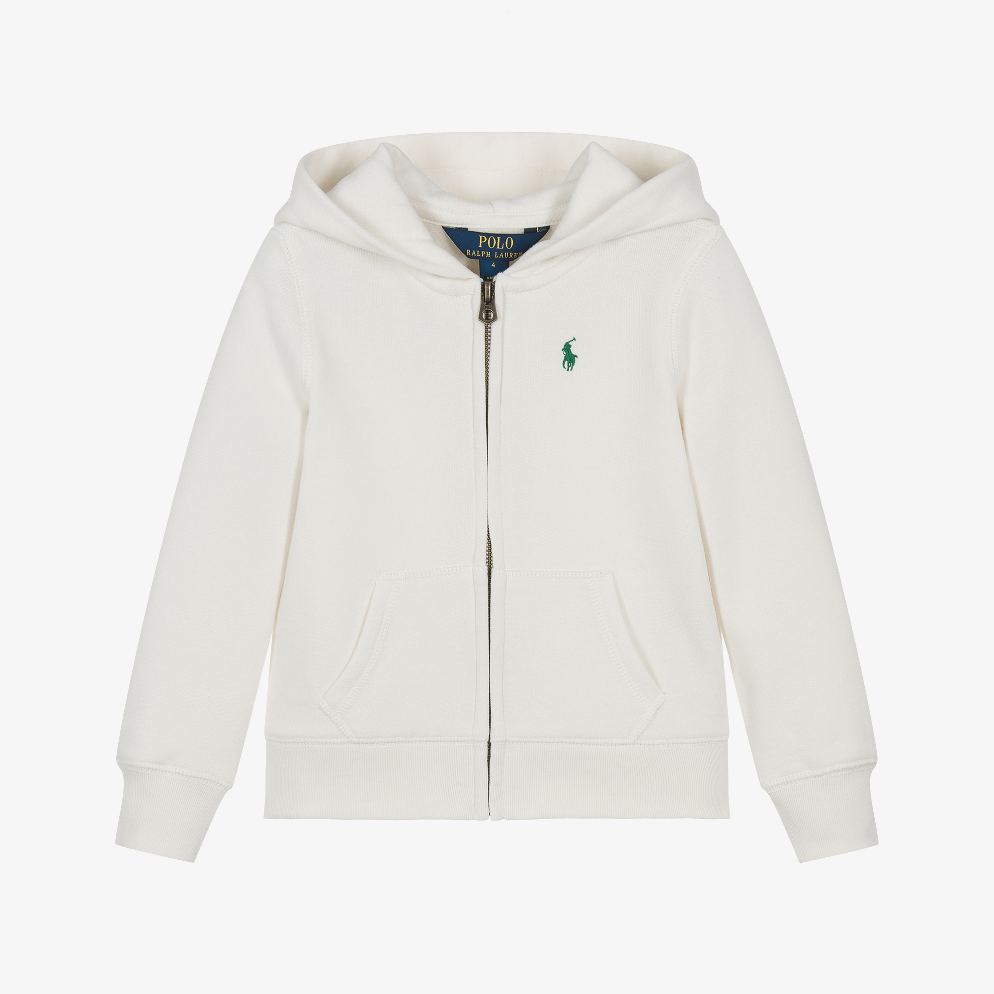 Ralph Lauren - Girls Ivory Cotton Zip-Up Hoodie with Pony Logo 