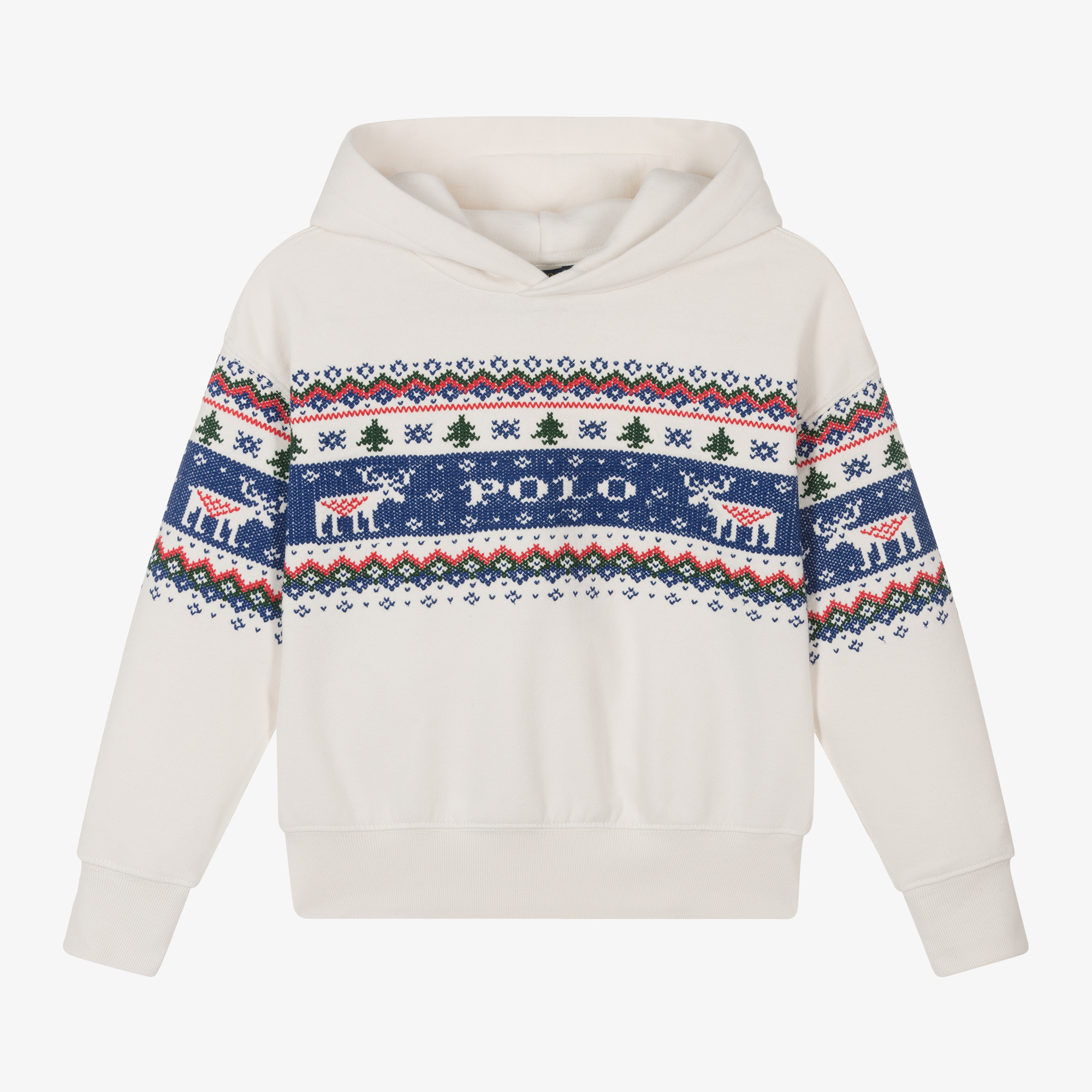 Ralph Lauren - Girls Ivory Fair Isle Knit Hoodie | Childrensalon 