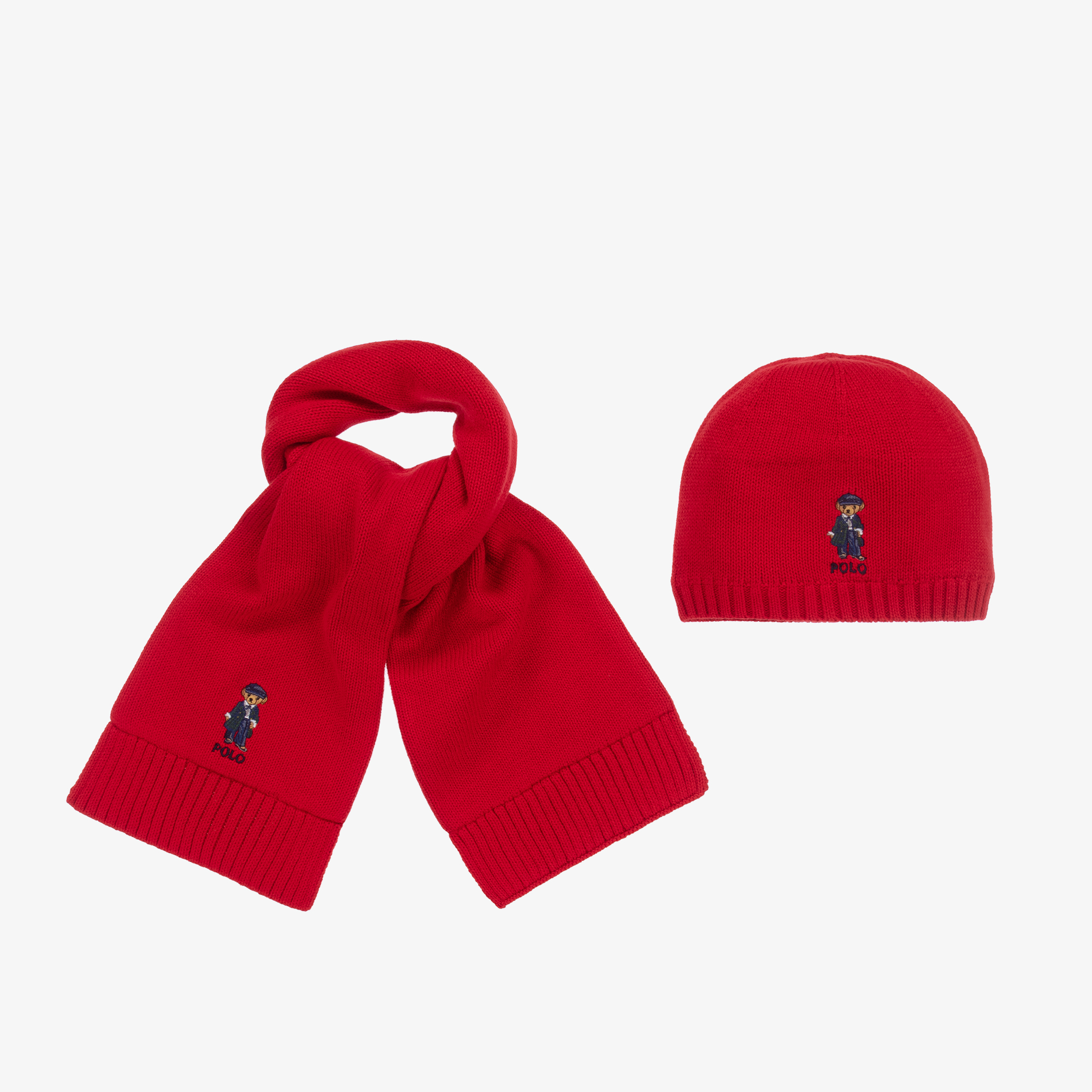 Ralph Lauren Girls Knit Polo Bear Hat Scarf Set