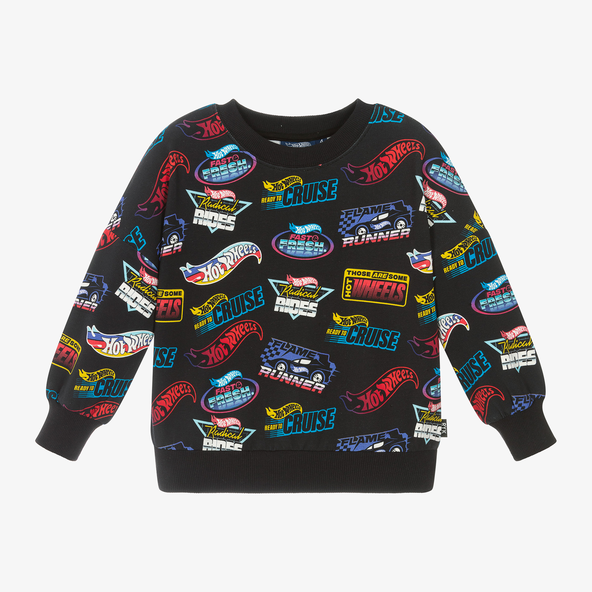 Rock Your Baby Boys Black Cotton Hot Wheels Sweatshirt