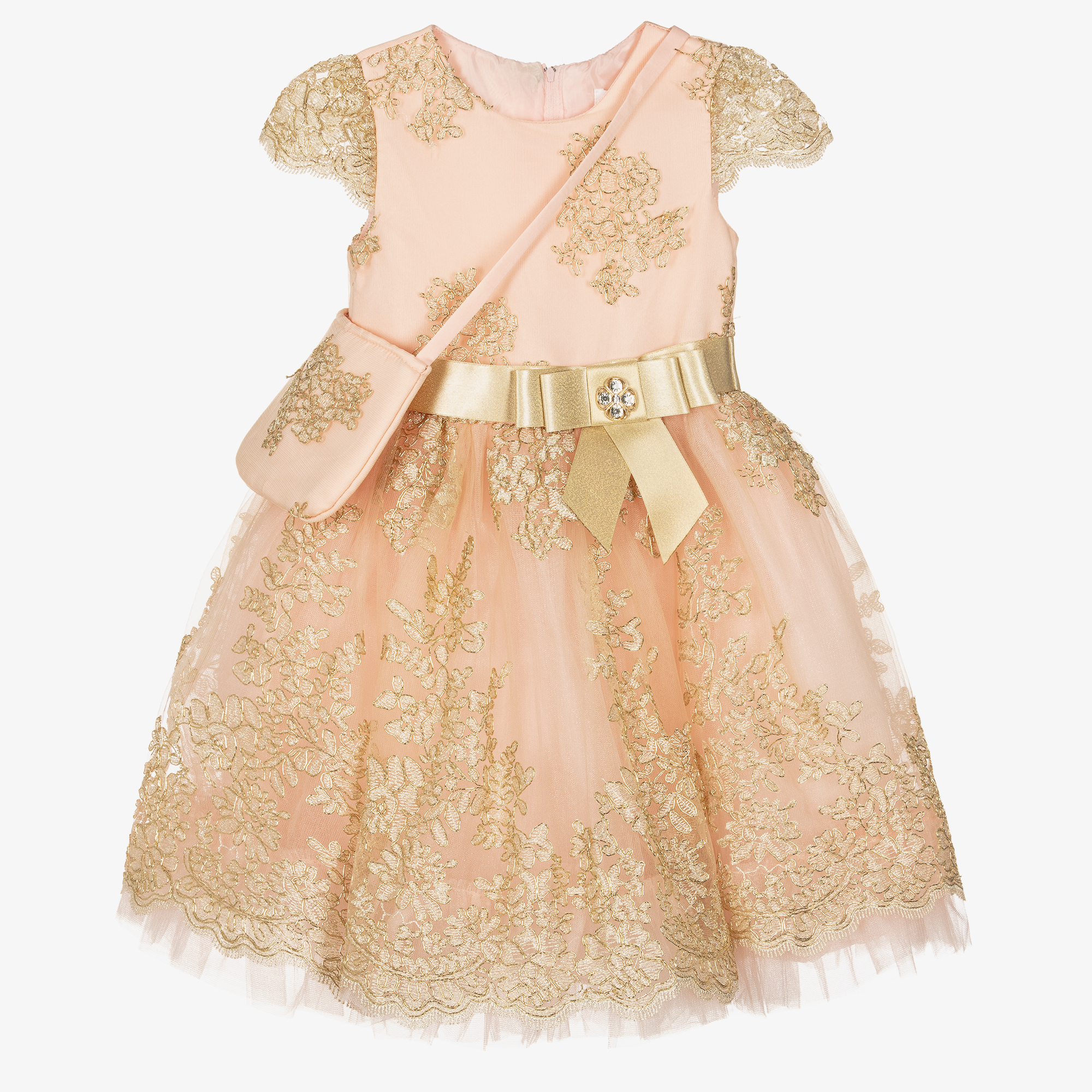 Romano - Girls Pink & Gold Lace Dress Set | Childrensalon Outlet
