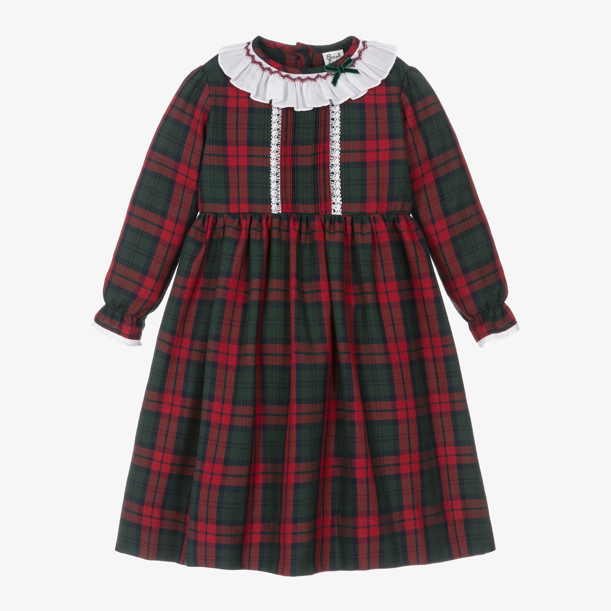 Sarah Louise Girls & Green Tartan Dress Girls Toddler 18 Month Red Silk by Childrensalon