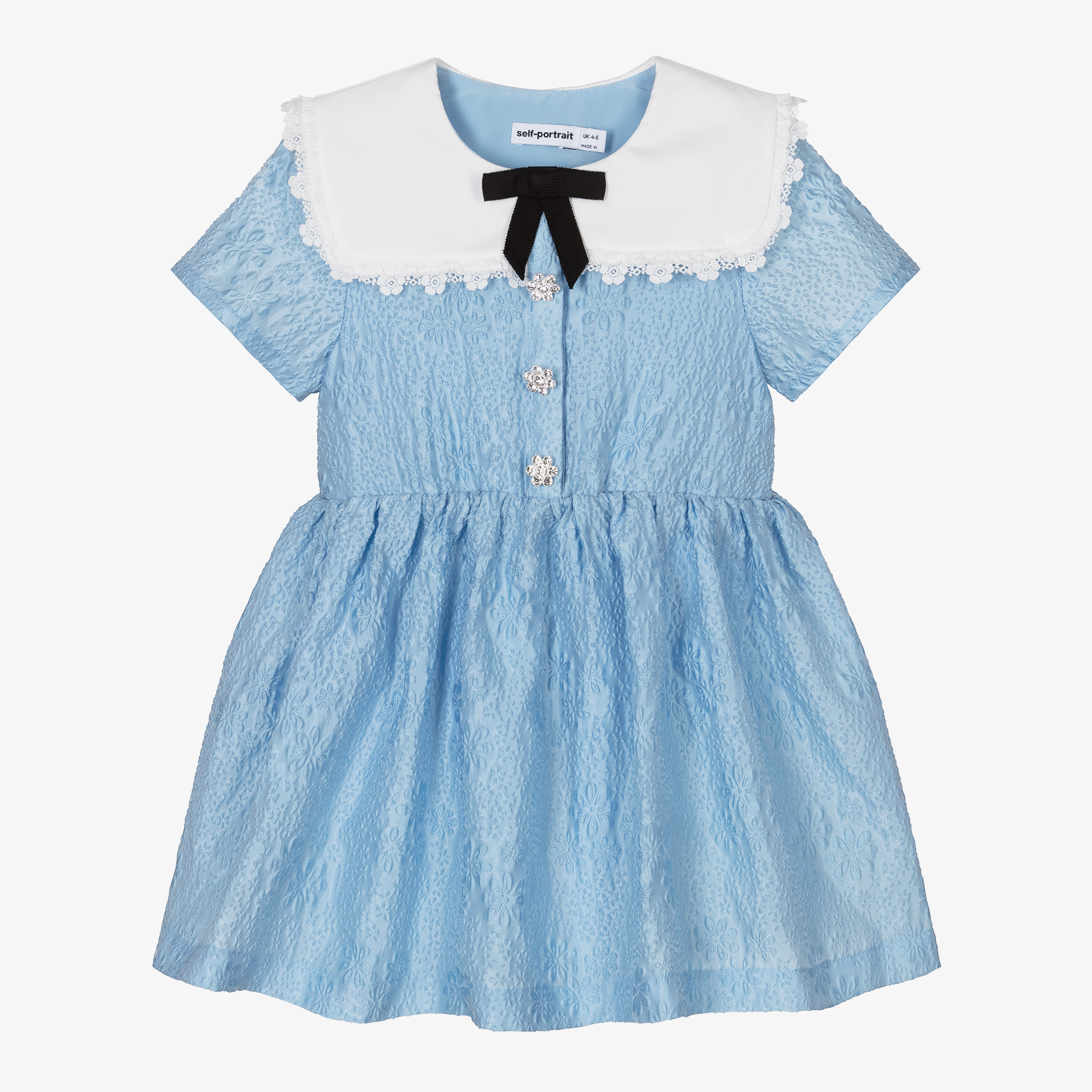 ◆Loulouseoul◆ Jaden Flower Dress Scarf Set Blue P0000FPK Self-Portrait - Girls Blue Floral-Jacquard Bow Dress