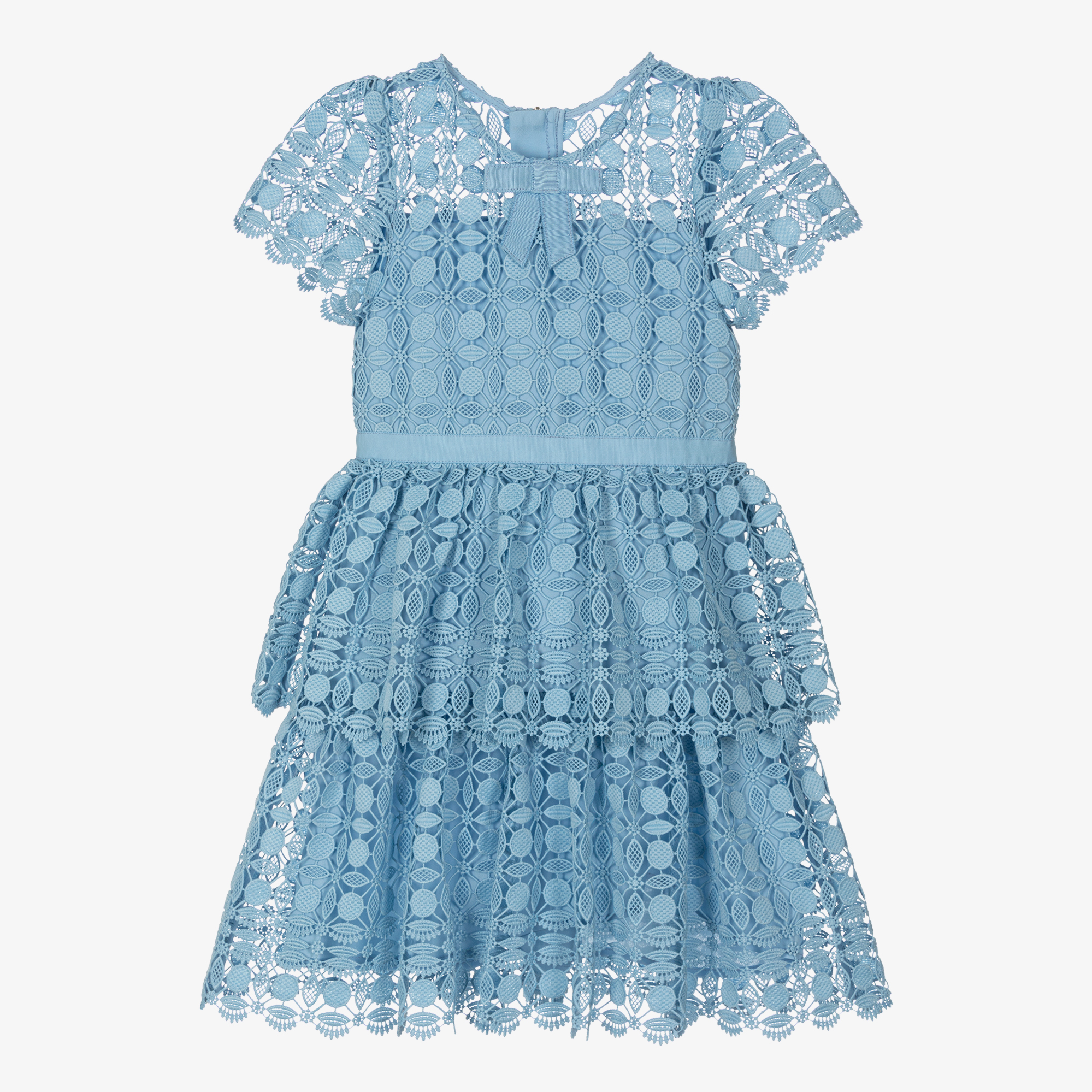 Self-Portrait Girls Blue Guipure Lace Bow Dress Self-Portrait Girls Blue Guipure Lace Bow Dress
