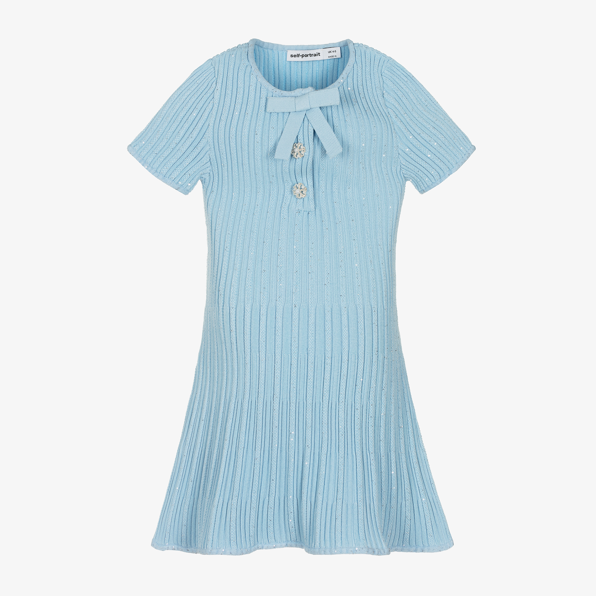 Self-Portrait - Girls Blue Knitted Viscose Sparkle Dress | Childrensalon  Outlet