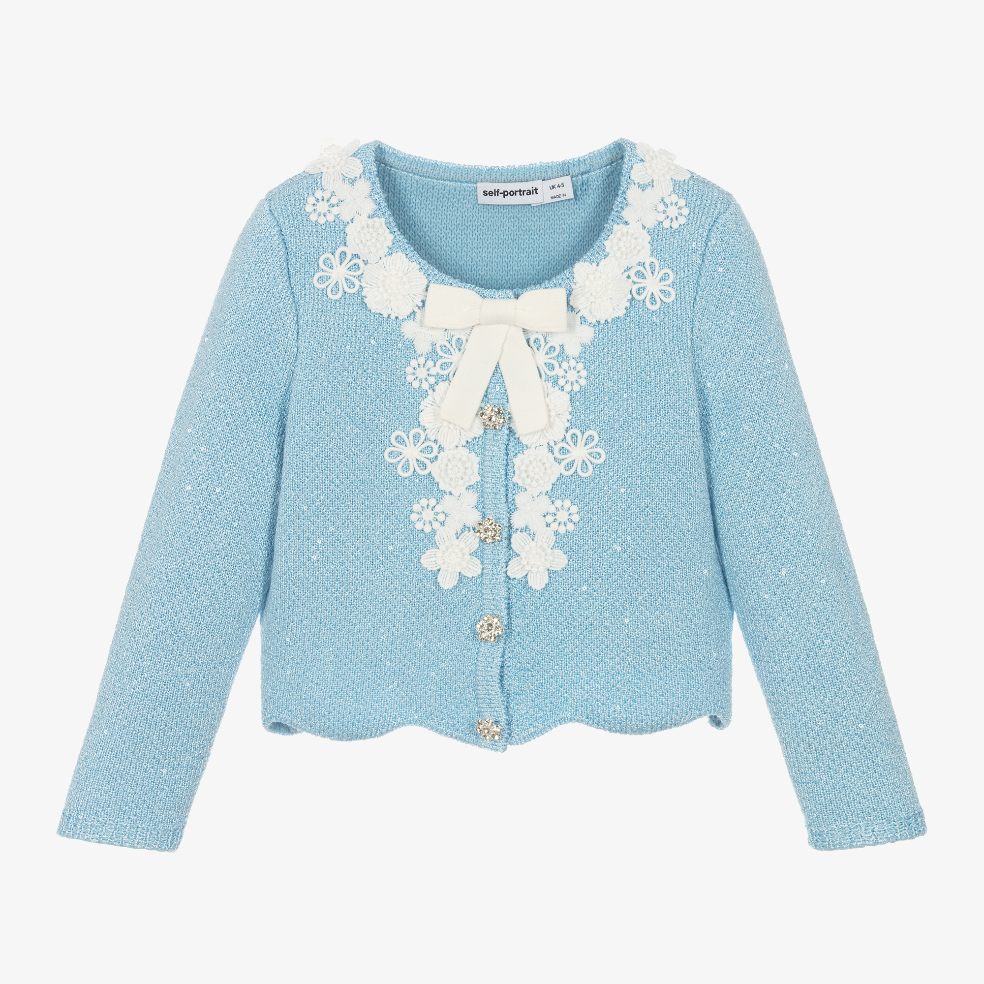Self-Portrait - Girls Blue Sequin Knit Cardigan