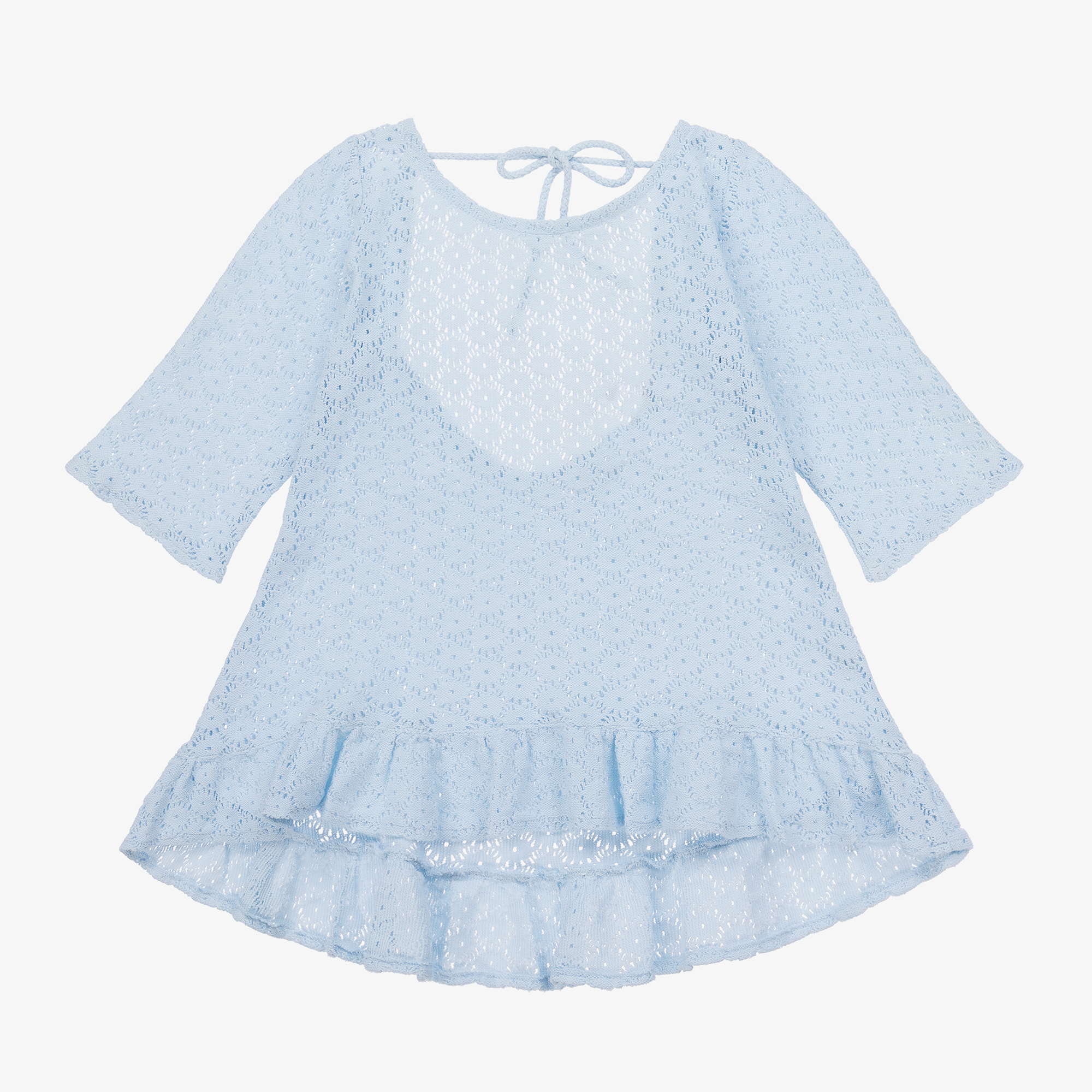 Selini Action - Girls Blue Cotton Crochet Beach Dress | Childrensalon Outlet