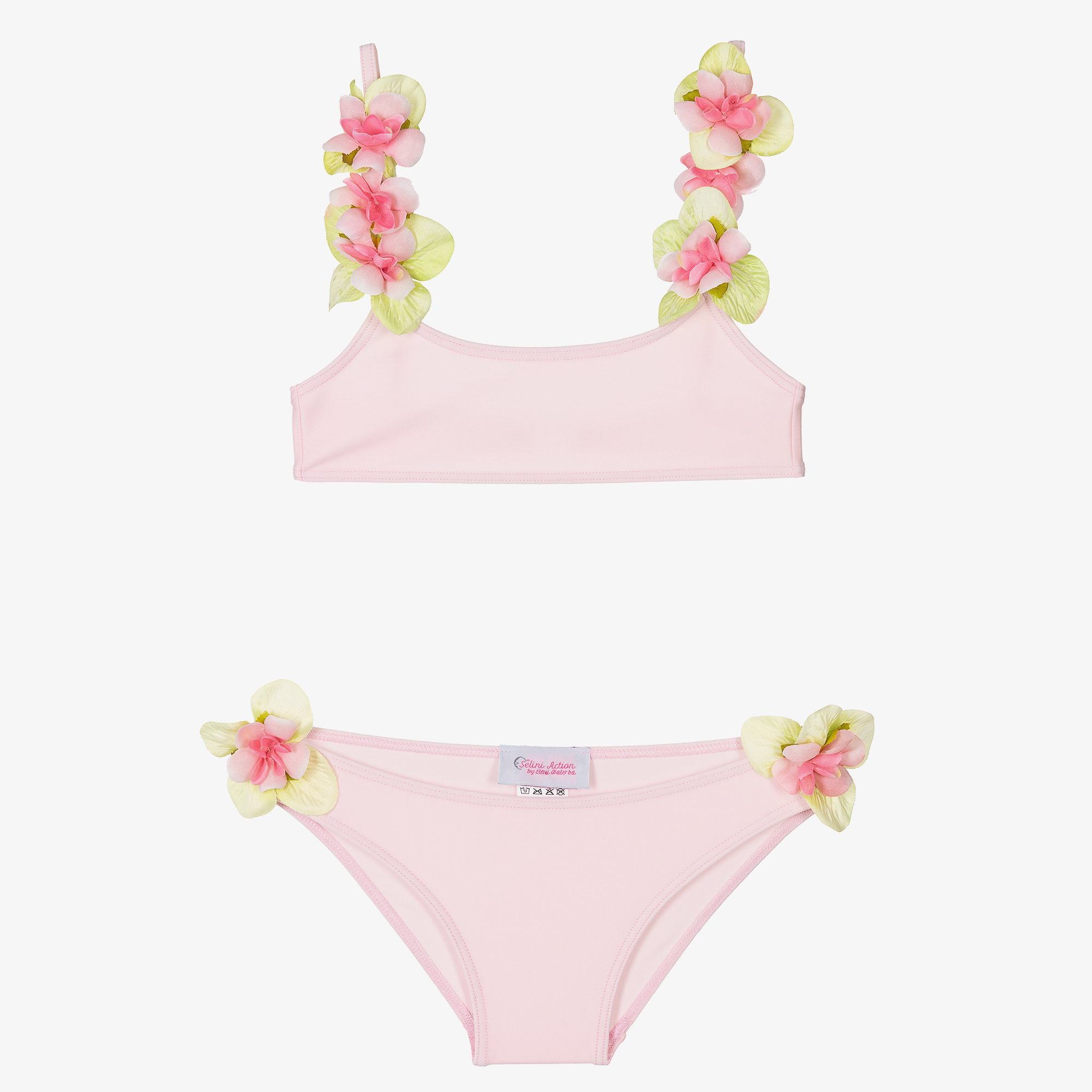 Selini Action - Girls Pink Flower Appliqué Bikini