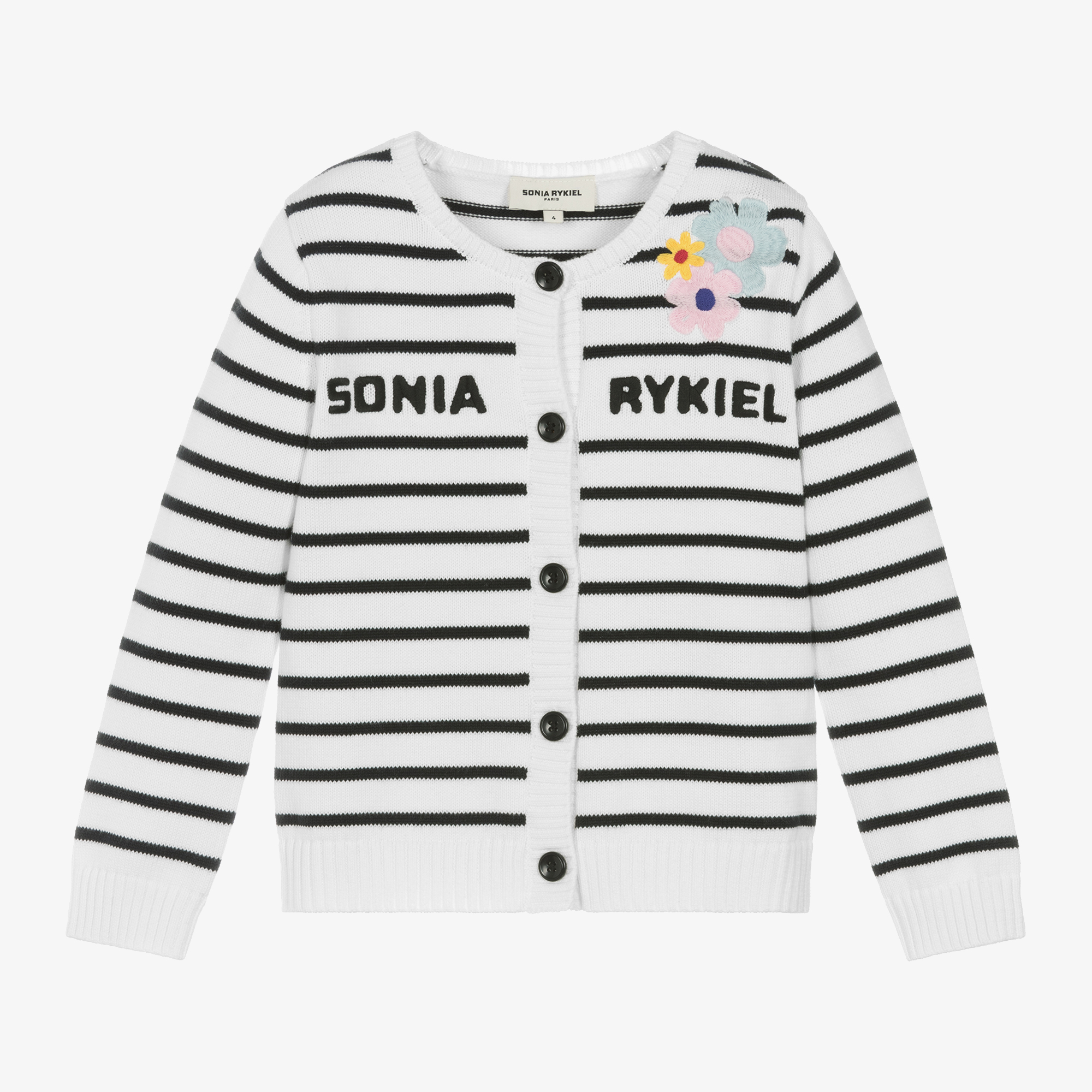 Sonia Rykiel Paris - Girls White & Black Striped Cotton Cardigan