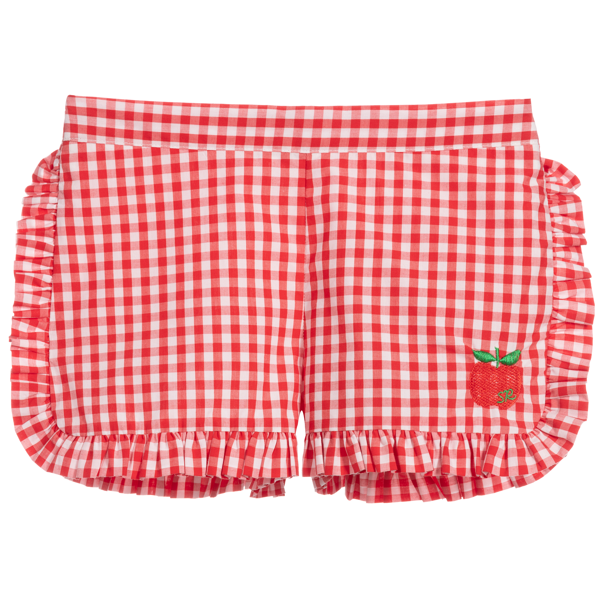 red patterned shorts