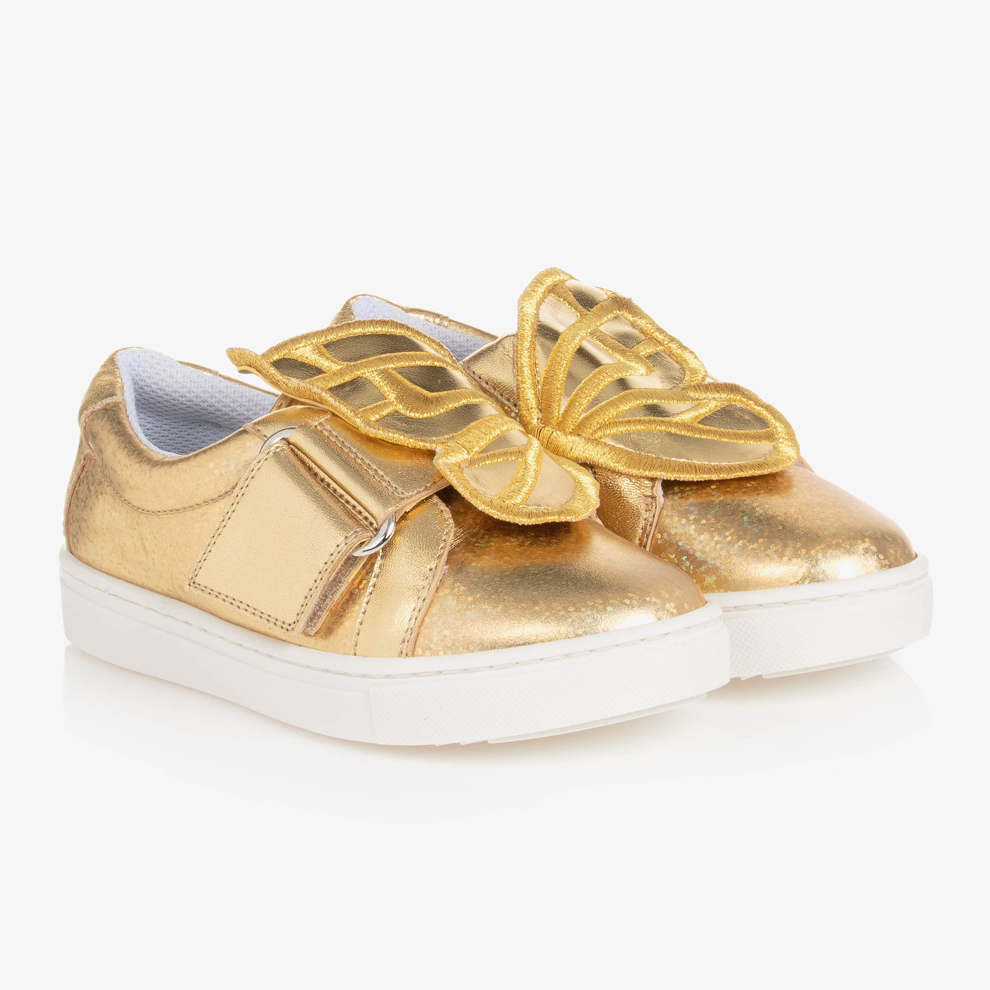 Sophia Webster Mini Girls Gold Leather Butterfly Trainers