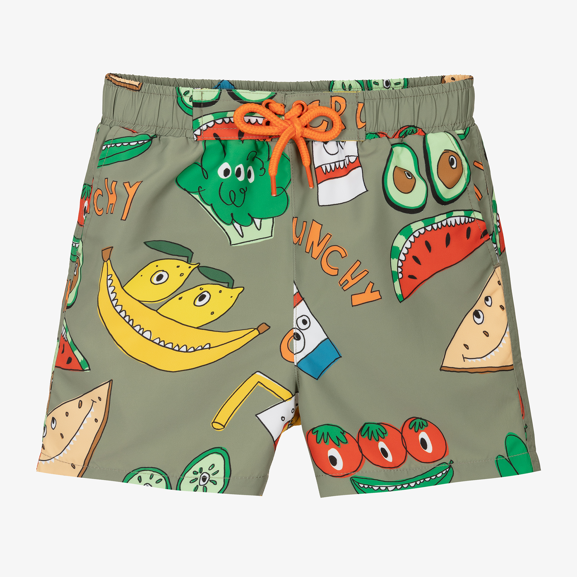 Stella McCartney Kids - Boys Khaki Green Printed Swim Shorts