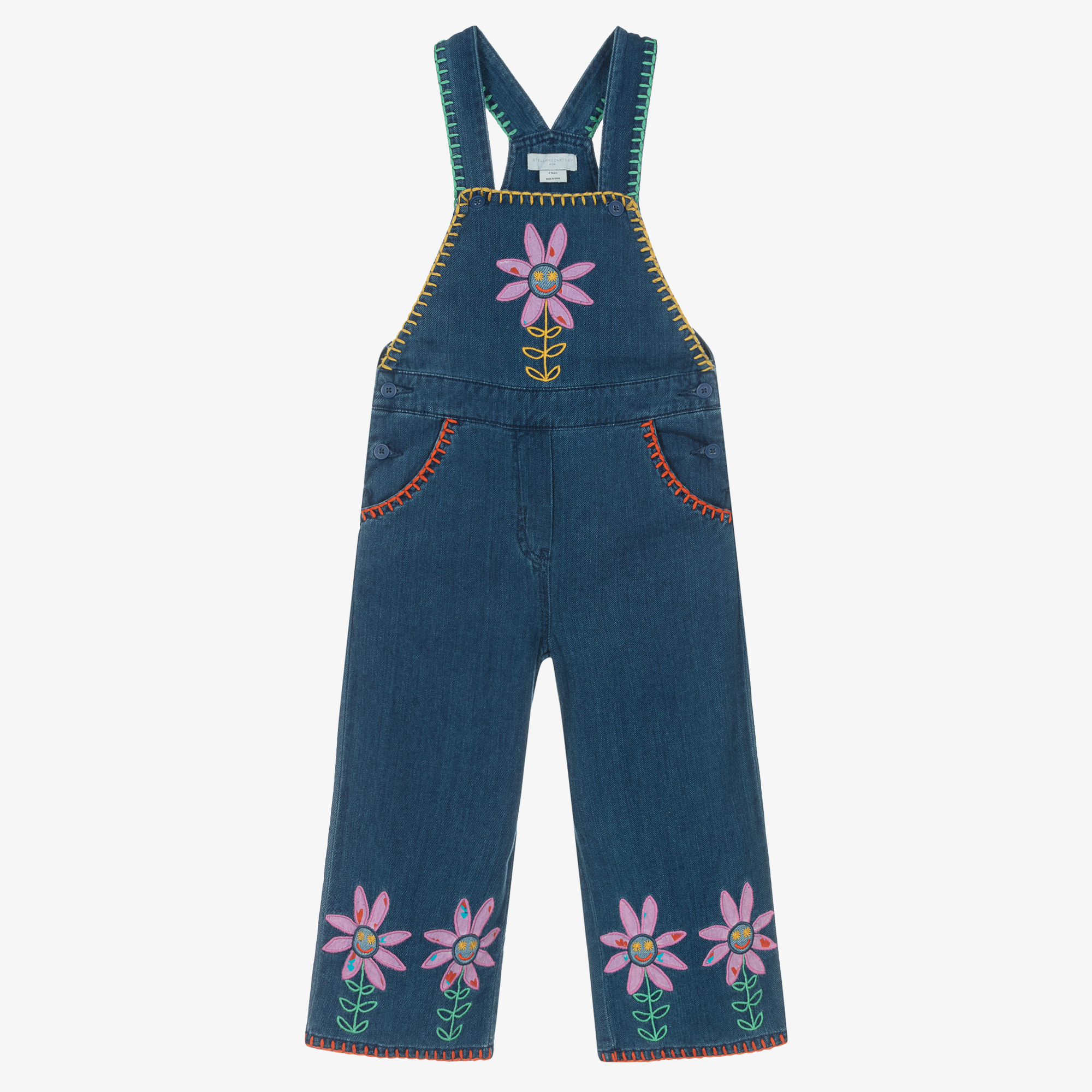 Stella McCartney Kids - Girls Blue Denim Flower Dungarees