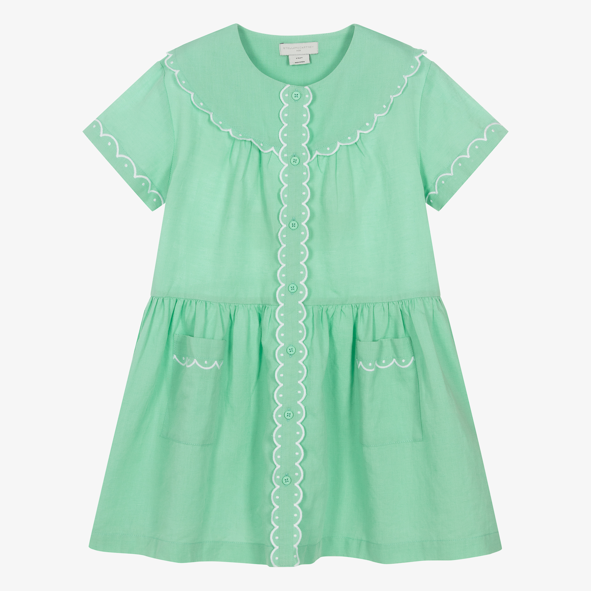 【送料&関税込】Stella McCartney Cotton Dress Stella McCartney Kids - Girls Green Linen & Cotton Dress