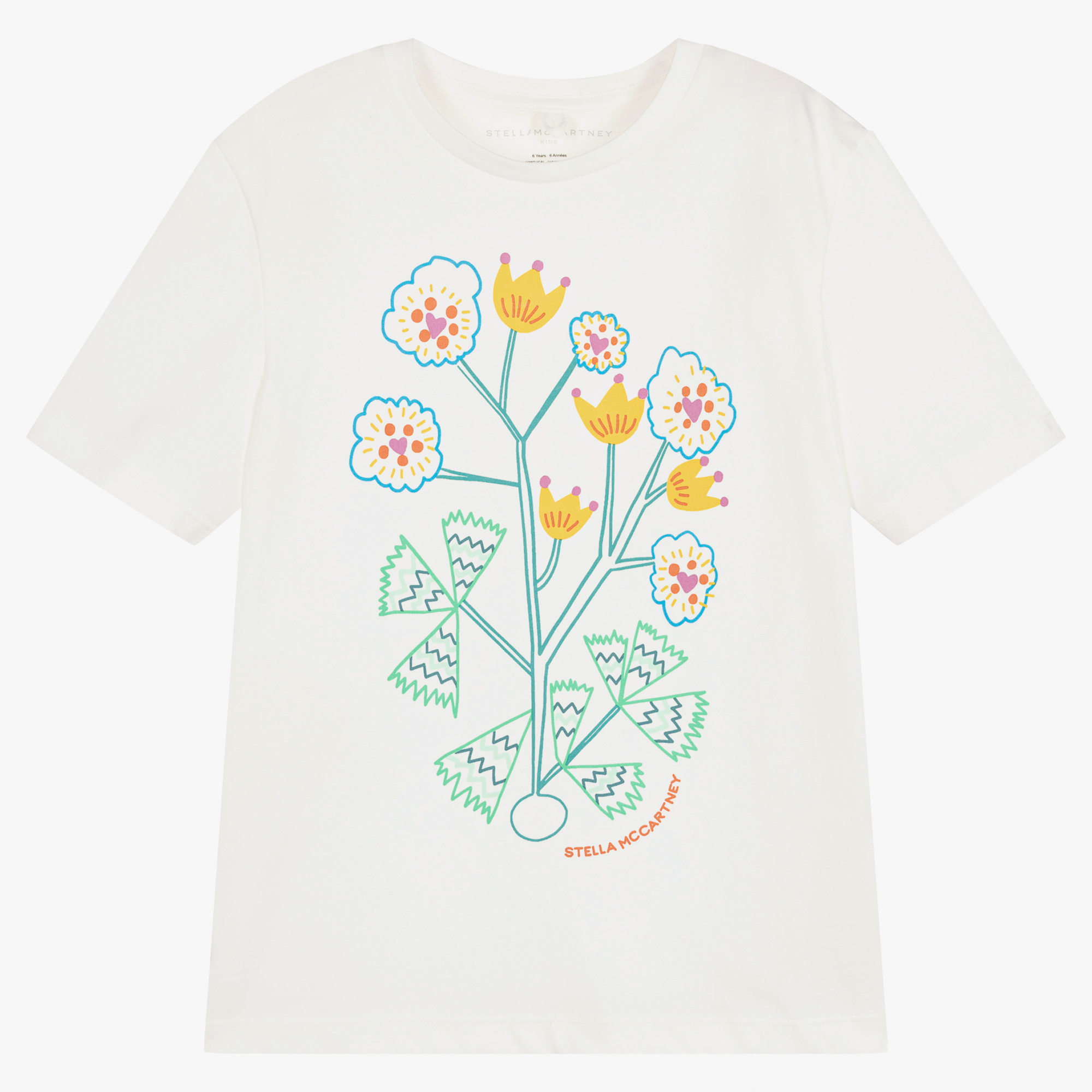 Tシャツ・カットソー STELLA MCCARTNEY Cotton T-shirt with logo print IVORY Stella McCartney Kids - Girls Ivory Organic Cotton Flower T