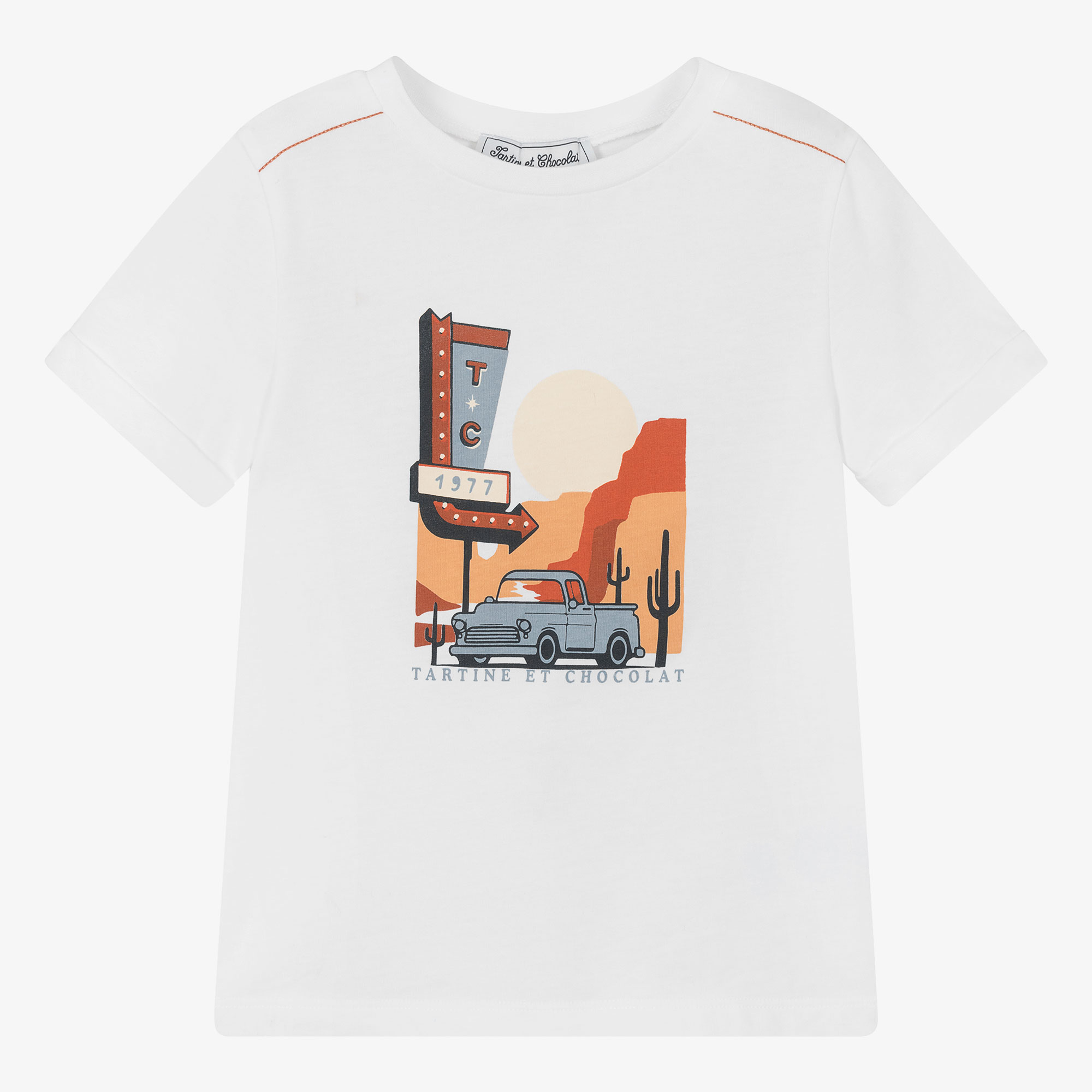 Tartine et Chocolat Boys White Cotton Truck T Shirt