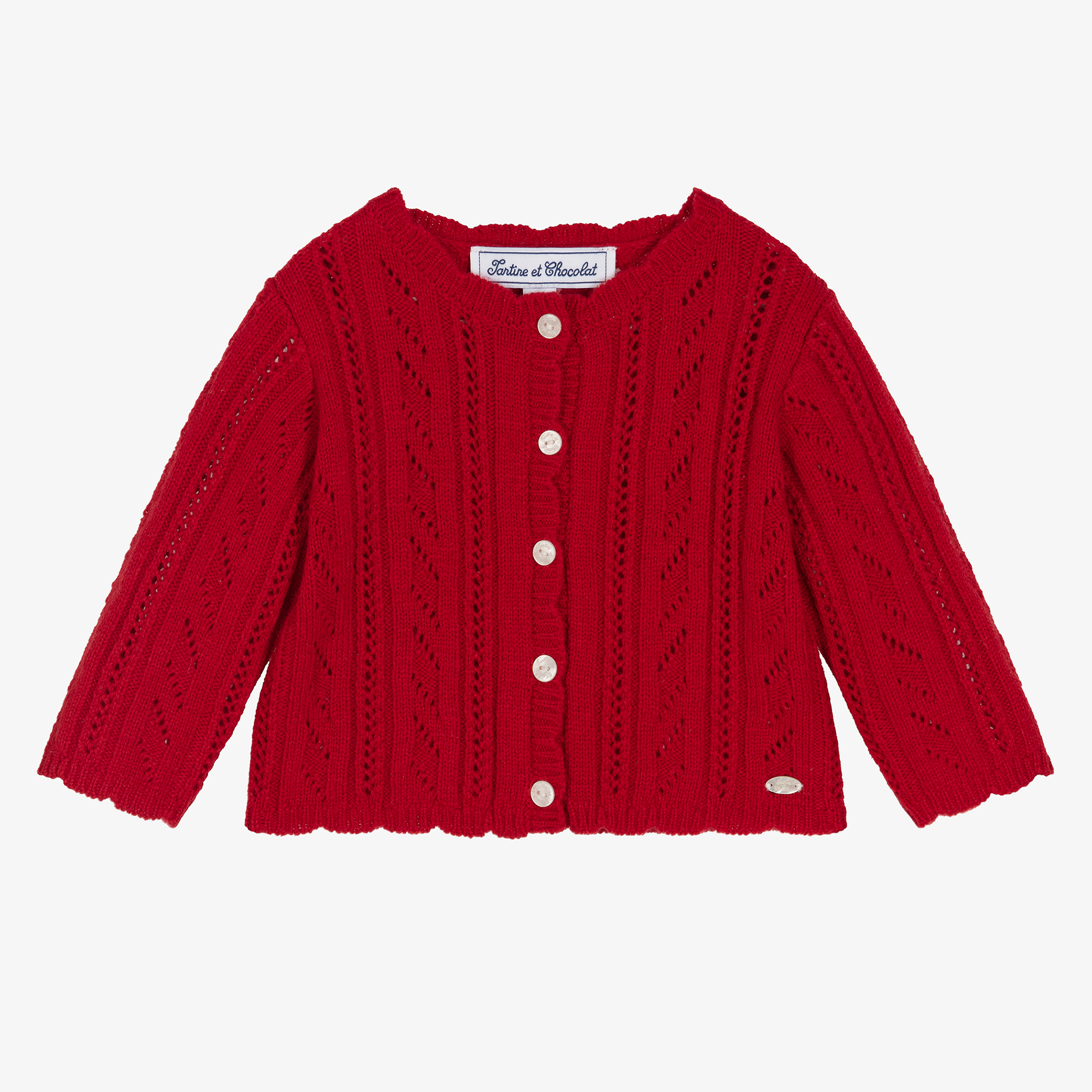 Tartine et Chocolat - Girls Red Wool Knit Cardigan